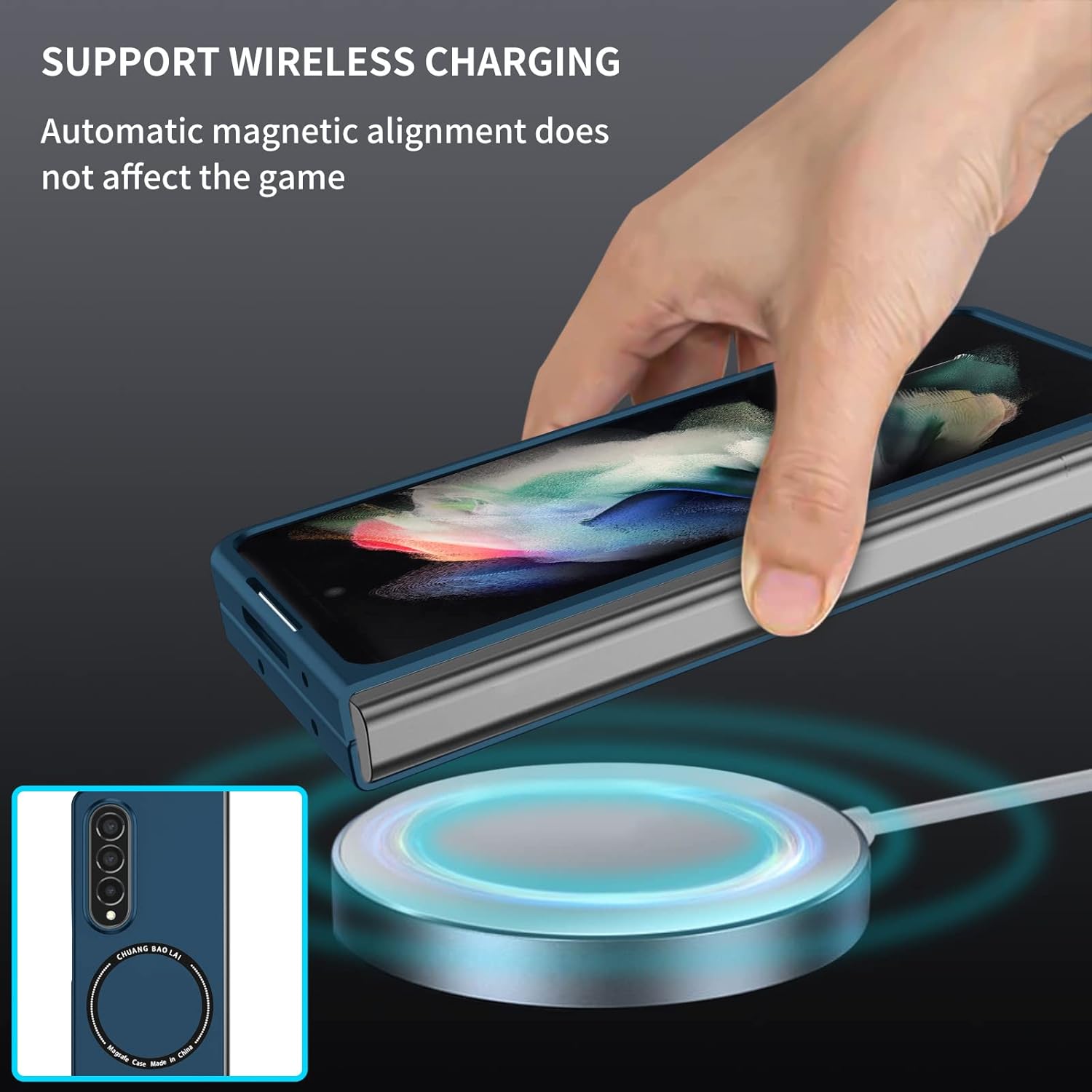 Ephoou Funda de teléfono para Samsung Galaxy Z Fold4 compatible con MagSafe, protección de doble capa de grado militar, a prueba de golpes con funda