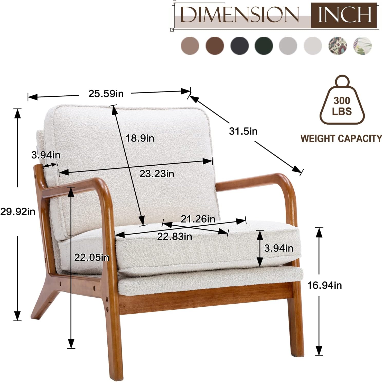 KINFFICT Silla decorativa tapizada de mediados de siglo, cómoda silla de descanso con cojín grueso, moderna silla de madera con brazos, silla de