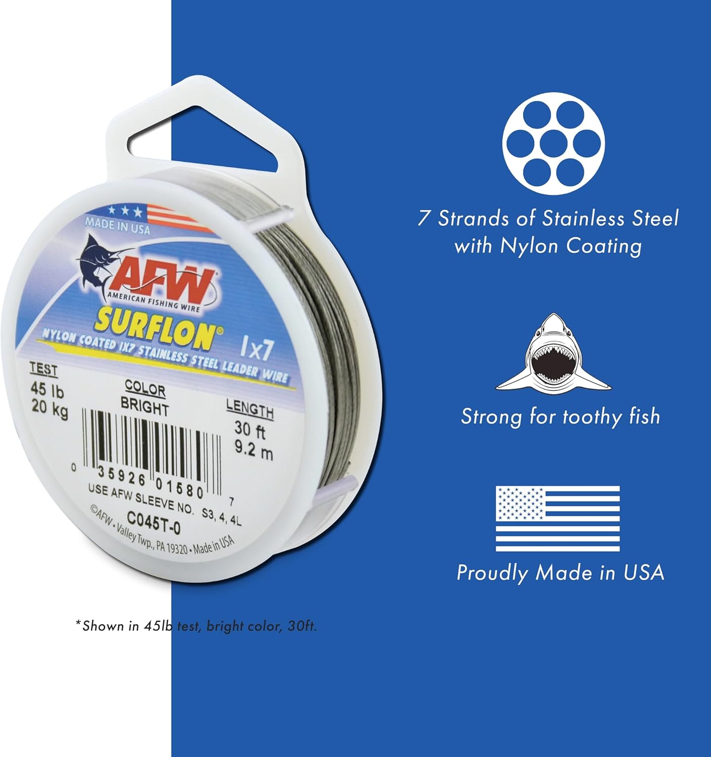 American Fishing Wire Surflon Nylon Coated 1×7 Stainless Steel Leader Wire – Fishing Leader Line for Saltwater, 10lb Test – 250lb Test in Bright,