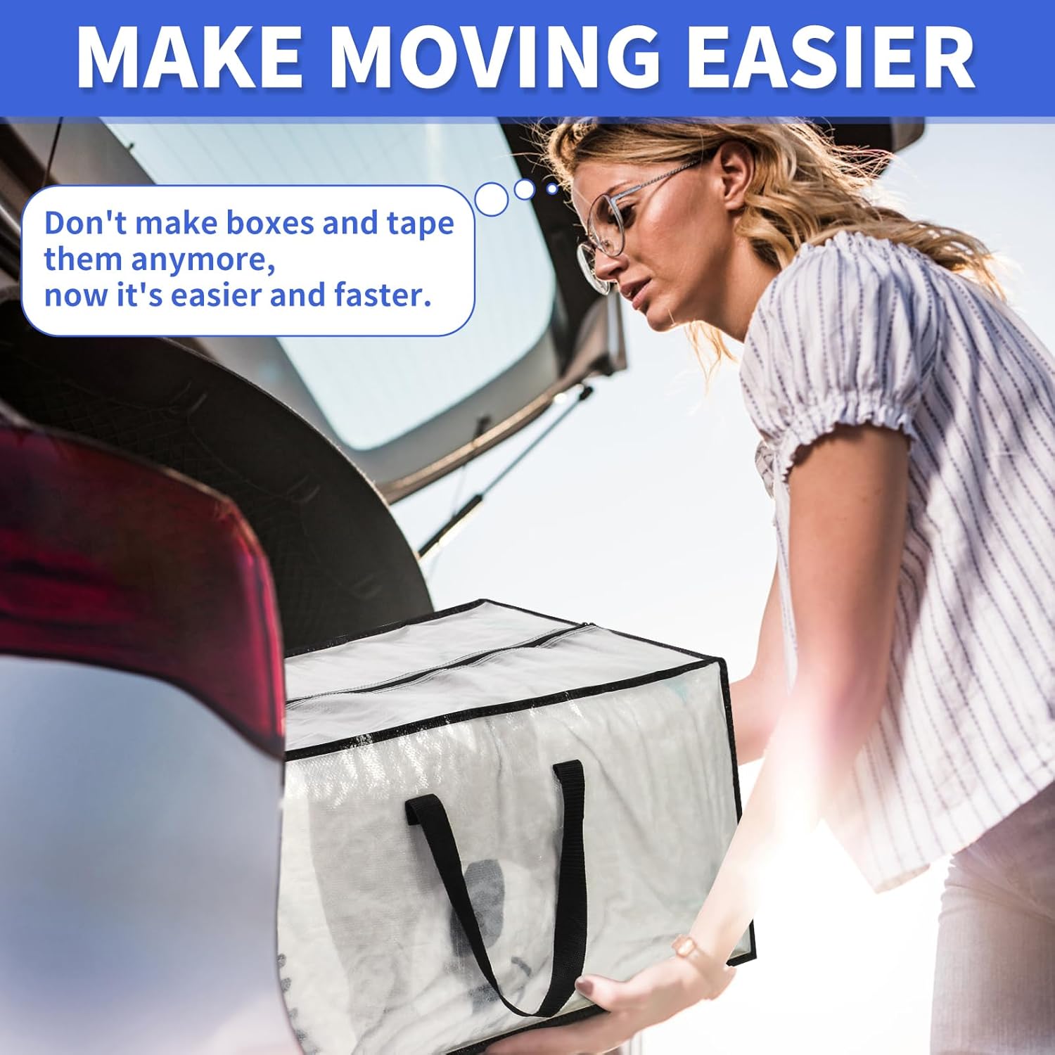 Bolsas de mudanza transparentes  Paquete de 20 bolsas de almacenamiento extra grandes y resistentes con cremallera y asas de refuerzo  29 x 14 x 13