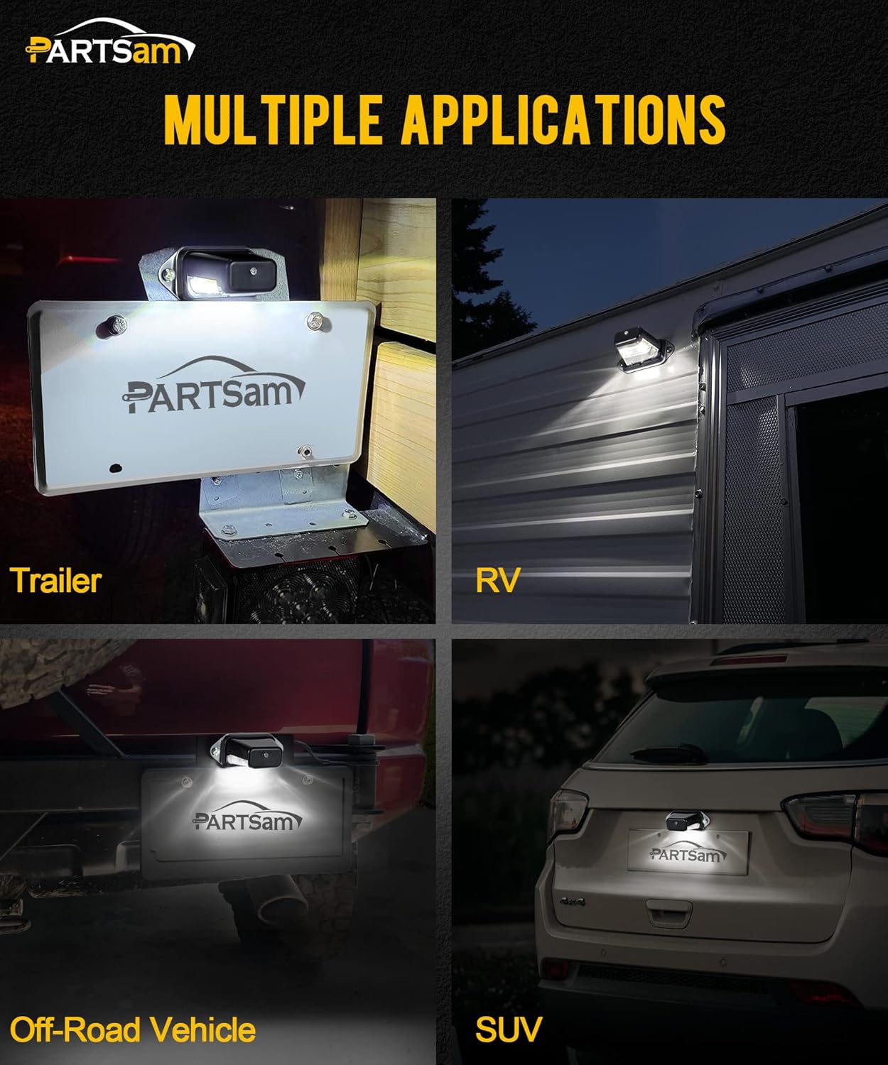 Partsam Luz LED para matrícula, impermeable, 12 V CC, con soporte, orificio de drenaje, carcasa de ABS, lente de PC para remolque, camión,