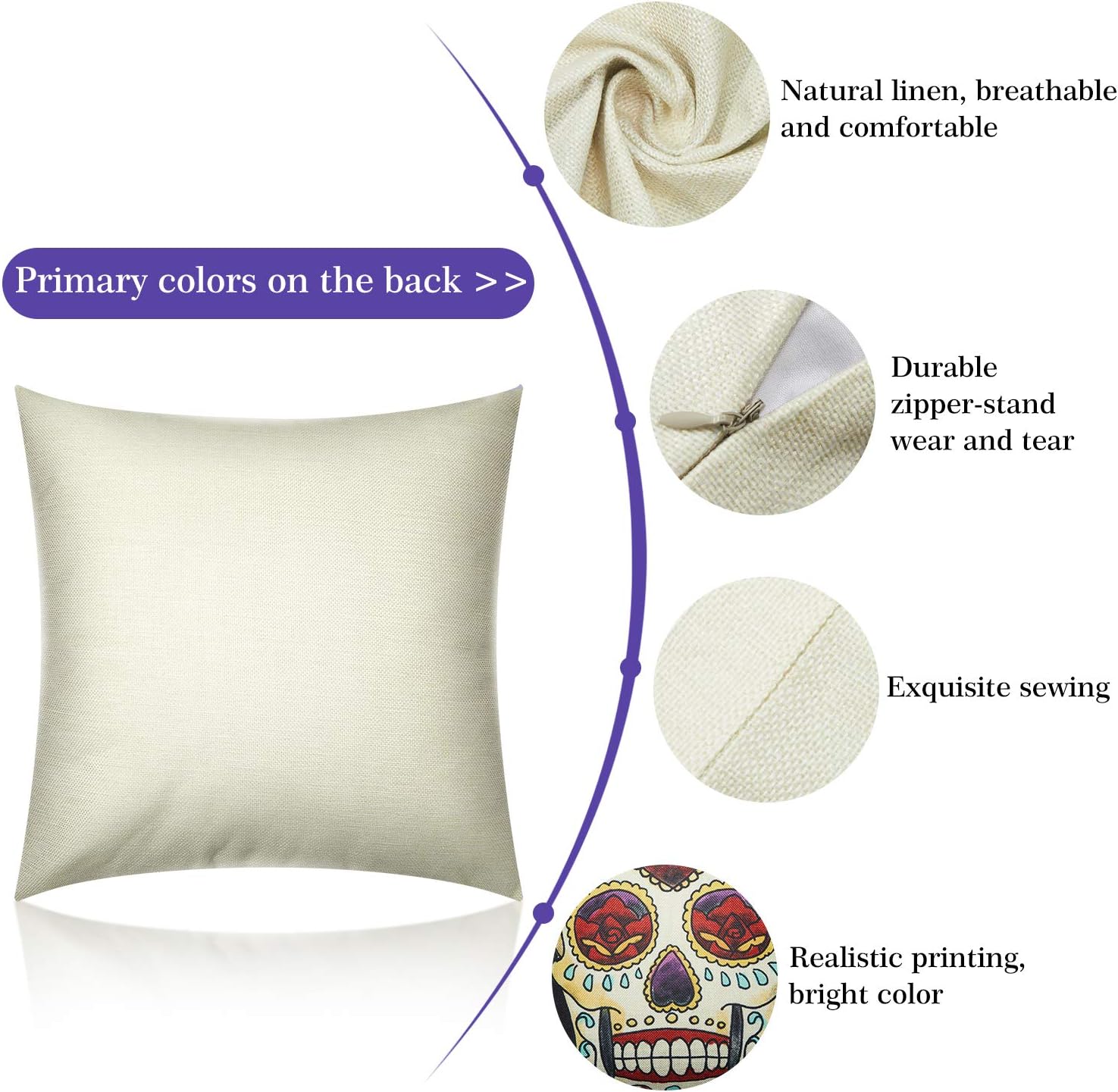 4 fundas de almohada decorativas de Halloween, fundas de almohada cuadradas de lino para el Día de los Muertos, fundas de almohada cuadradas de lino