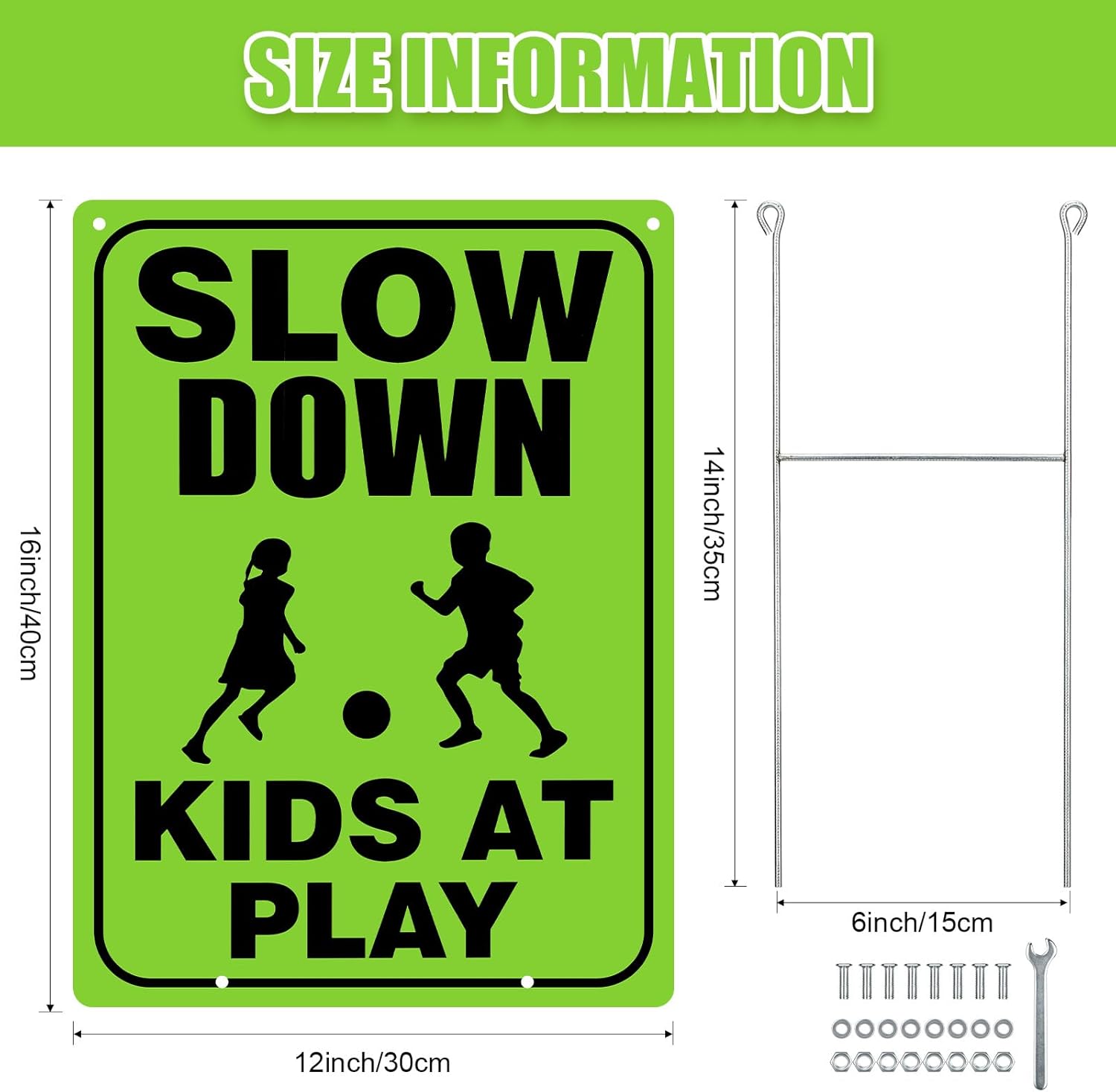 Zonon 4 letreros de seguridad para niños en juego con alambre de metal con estacas en H de precaución para niños en el juego, letreros reflectantes