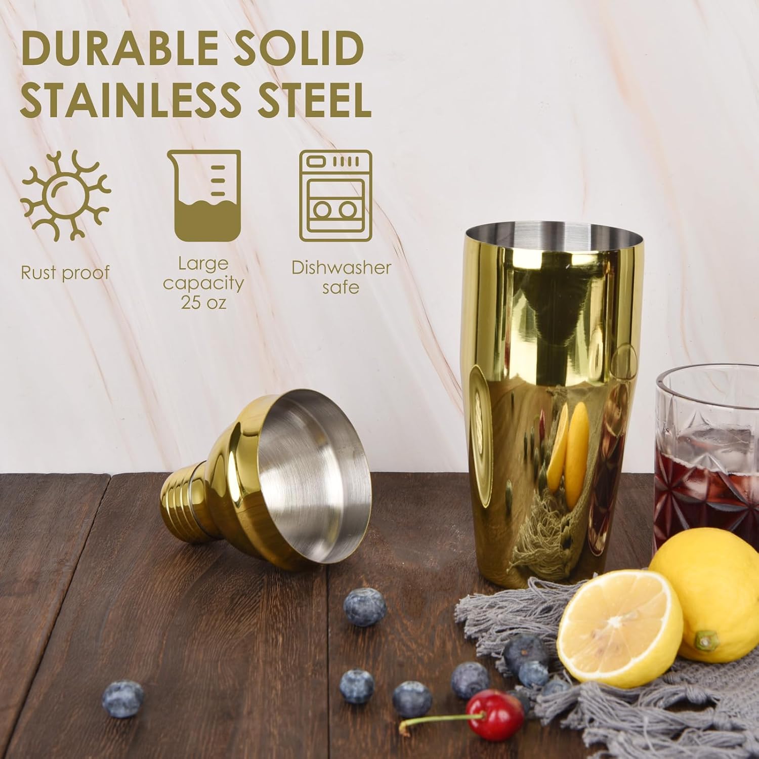 Kit de camarero con elegante soporte de bambú, juego de coctelera de 12 piezas de 25 onzas para bebidas mixtas, juego de herramientas profesionales