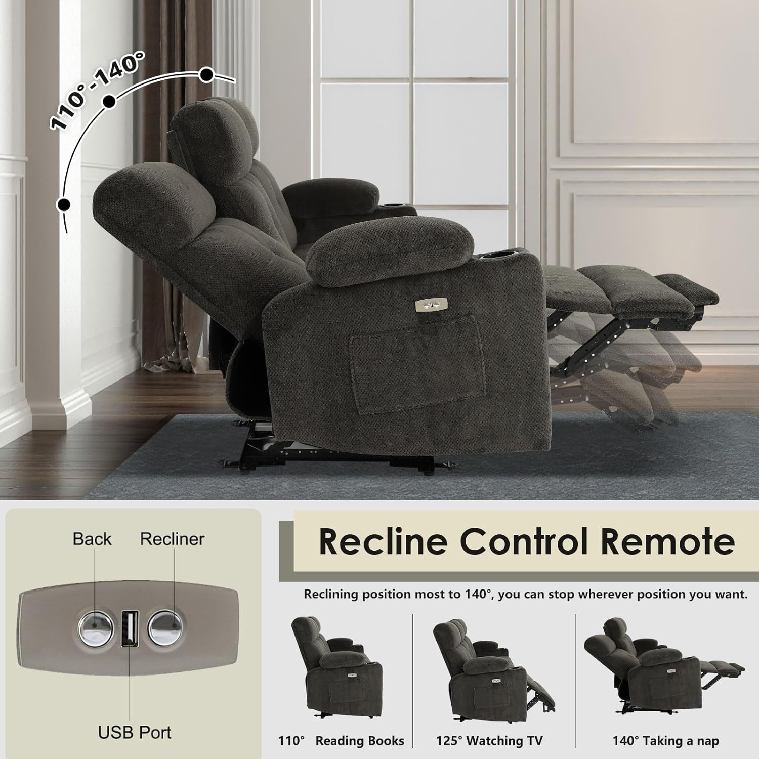 Consofa Juego de sofá reclinable para sala de estar, juego de sofá reclinable de 2 piezas, sofá reclinable eléctrico y reclinable, sofá reclinable,