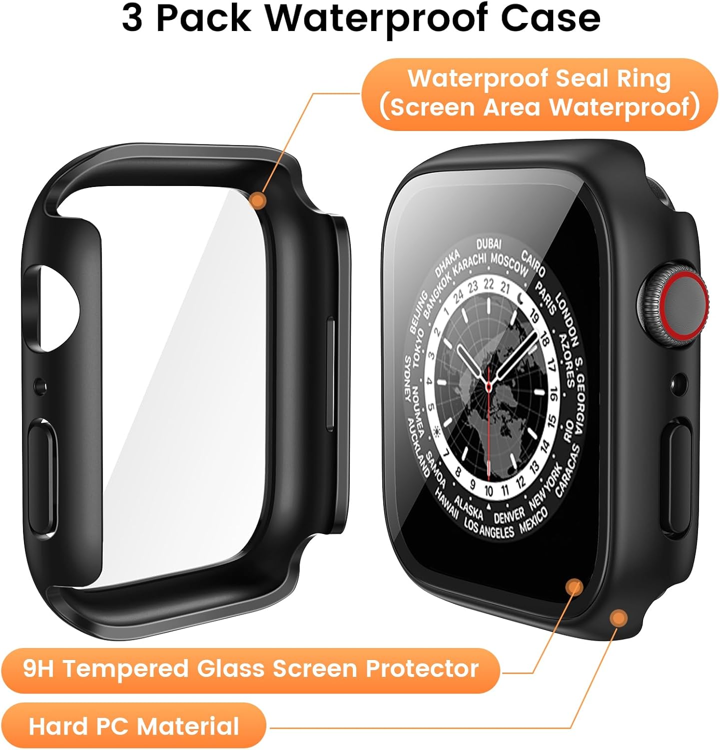 Goton – Funda impermeable para Apple Watch Series 9, 8, 7, 1.614 pulgadas, fundas rígidas de policarbonato con protector de pantalla de vidrio
