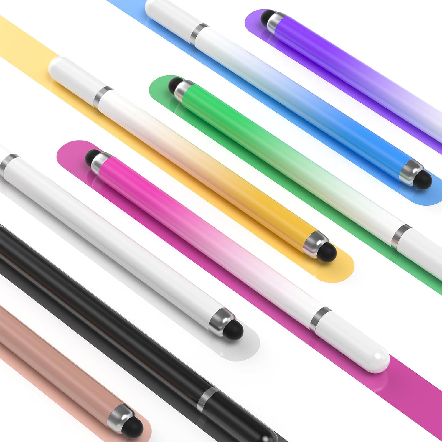 8 lápices capacitivos universales 2 en 1 para pantallas táctiles, punta de disco de alta precisión y sensibilidad, lápices capacitivos de color