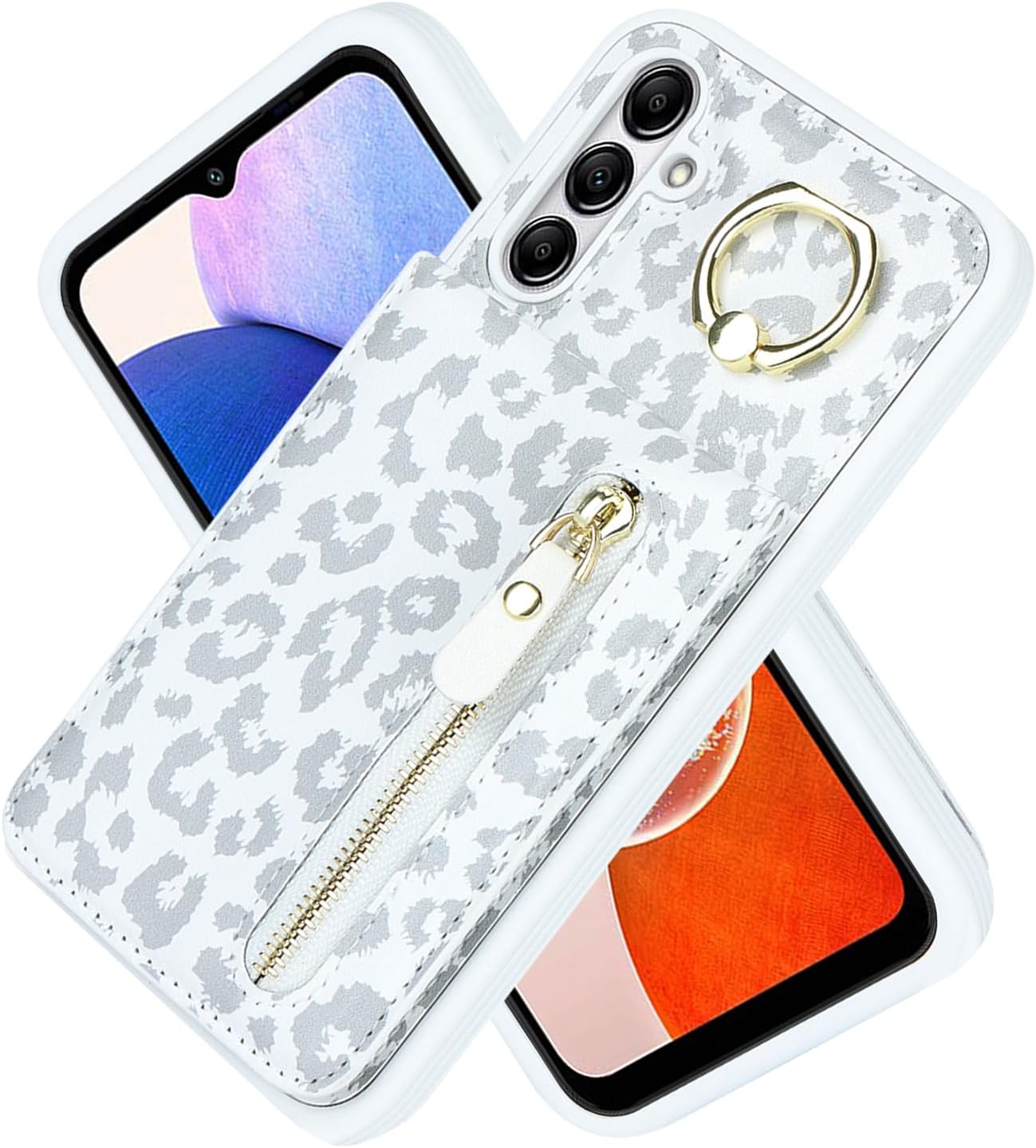 Funda para Samsung Galaxy A14 5G con tarjetero para mujer, Samsung Galaxy A14 5G Funda para teléfono con tarjeta de crédito con anillo, cremallera a