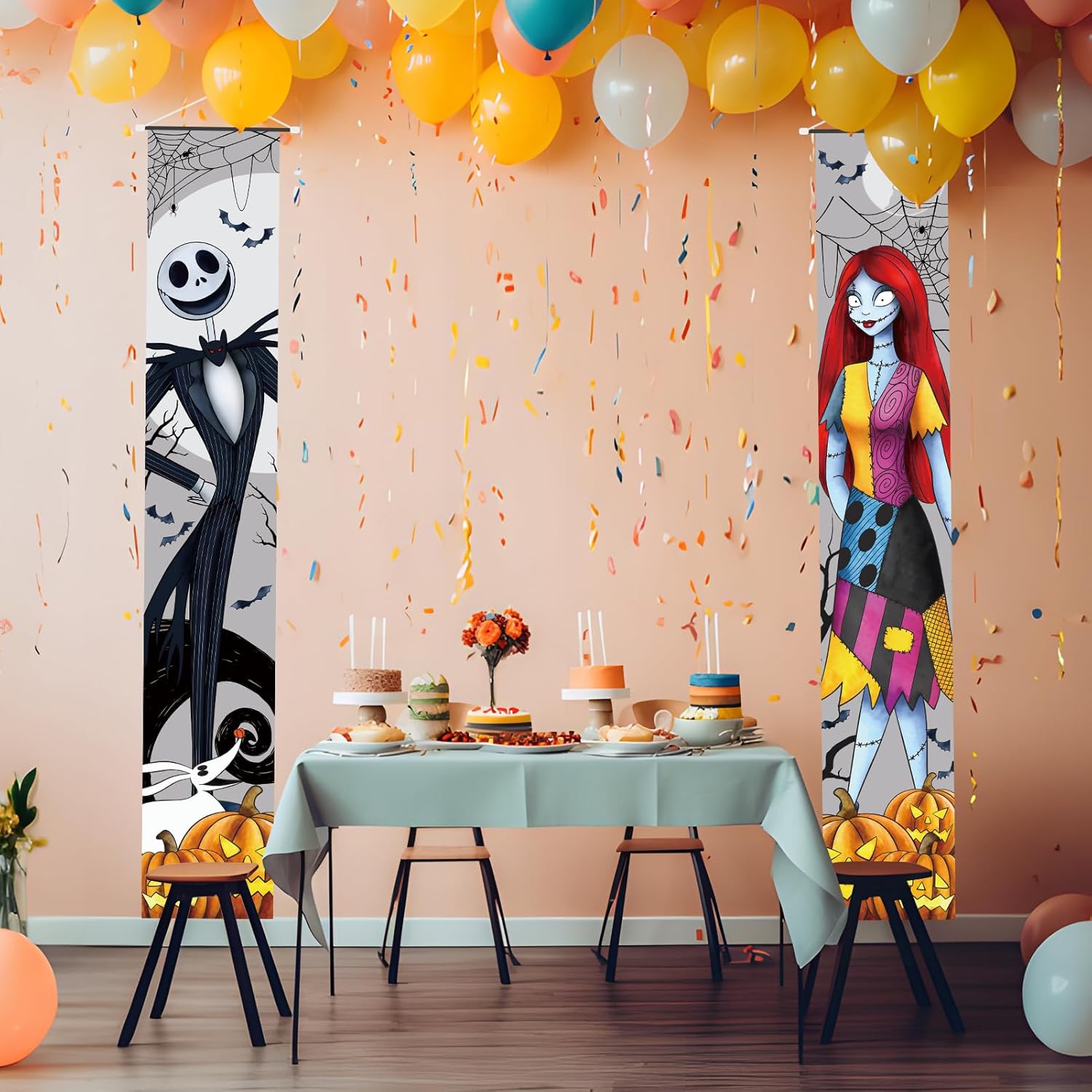 Cartel de Jack Sally Banners para porche, decoración de Halloween, Navidad, pesadilla, decoración de Halloween, pancarta de fiesta al aire libre