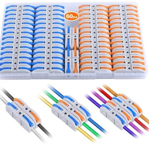 Lever Wire Connectors, HTCELLE 60-Piece Quick Connect Electrical Splicing Kit for Compact Inline Terminals – 28-12 AWG, 1 in 1 out Lever Wire Connectors, HTCELLE 60-Piece Quick Connect Electrical Splicing Kit for Compact Inline Terminals – 28-12 AWG, 1 in 1 out