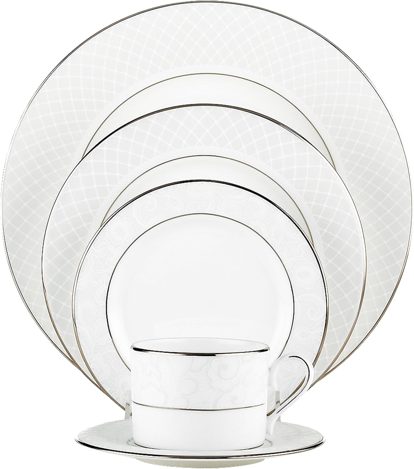 Lenox Lenox – Juego de 5 piezas de encaje veneciano, juego de 5 piezas, vajilla fina de encaje veneciano, color blanco