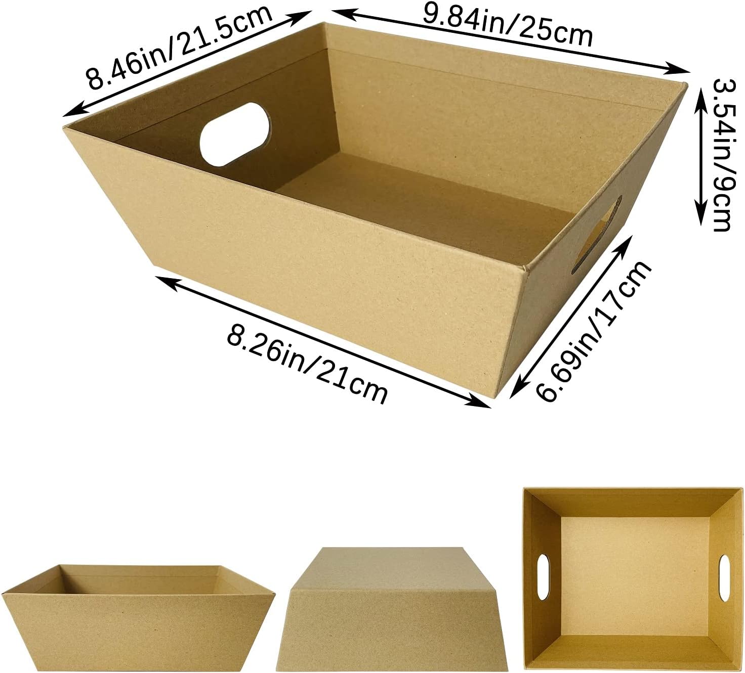 Cestas vacías para regalos, 6 unidades, resistentes canastas de regalo a granel, bandeja de mercado de papel kraft con asas, cesta de regalo, kit de