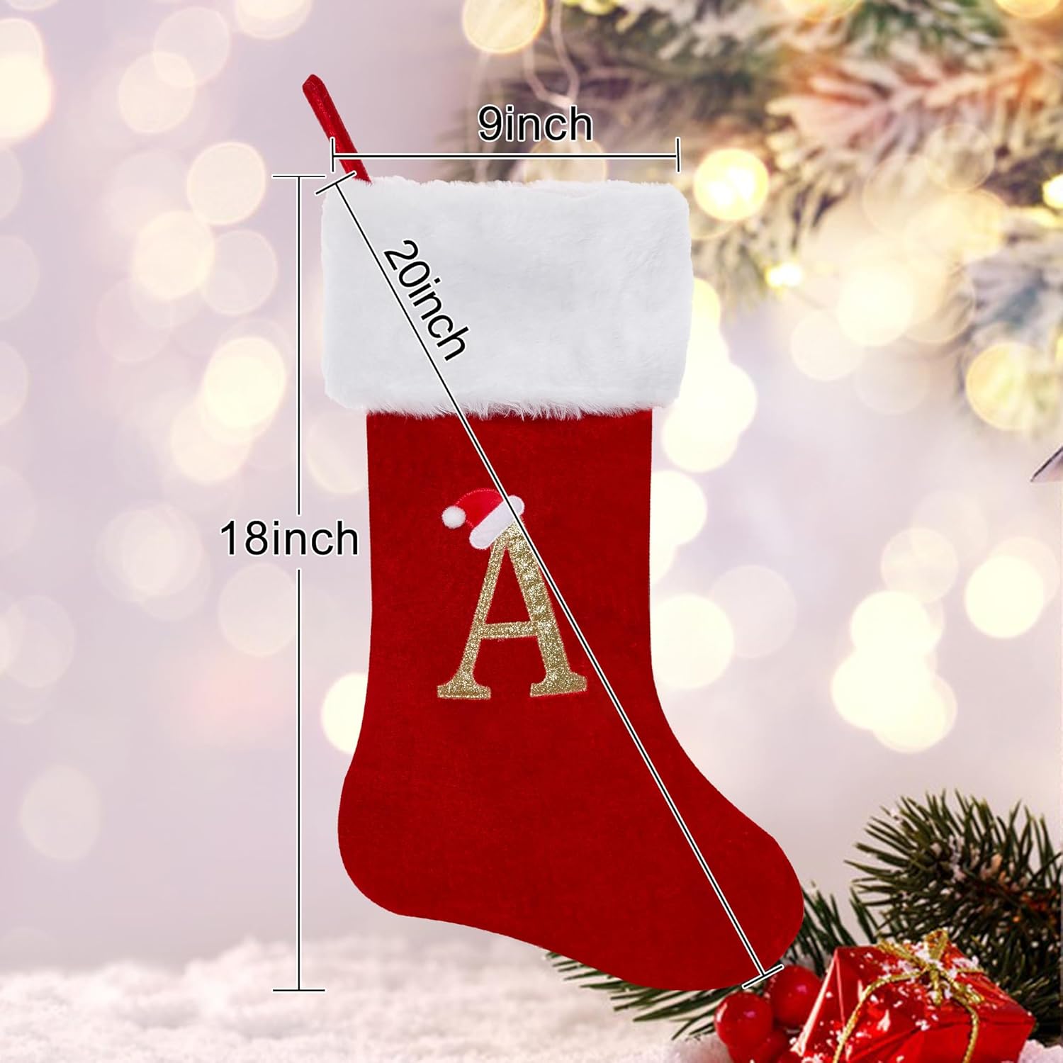 CRSTAFU Calcetines de Navidad personalizados con monograma, medias de Navidad con inicial familiar de 20 pulgadas, puño de felpa blanca súper suave