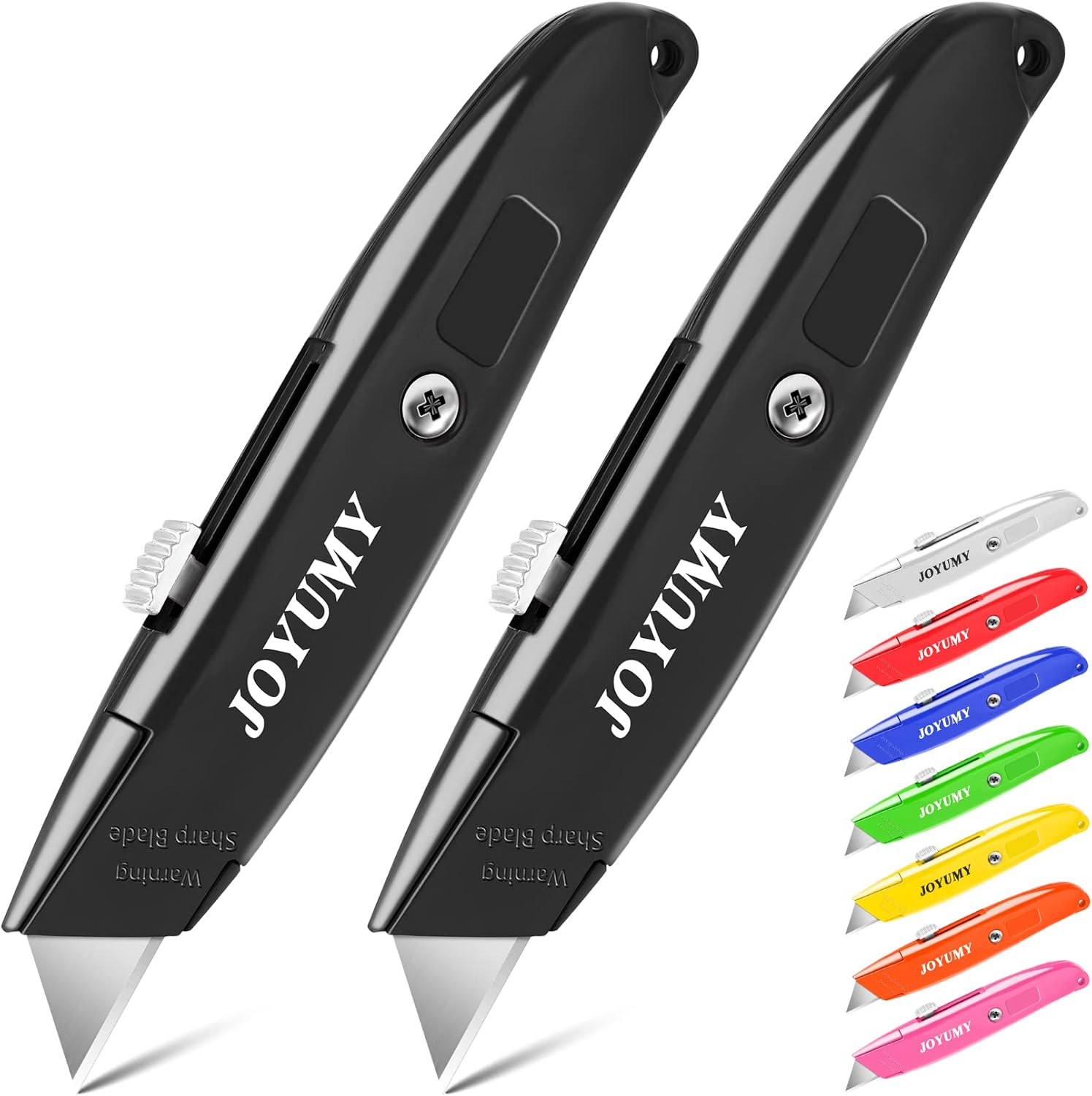 Paquete de 2 cortadores retráctiles para cuchillos, retráctiles de aluminio resistente, para cartón, cajas y cartones (negro)