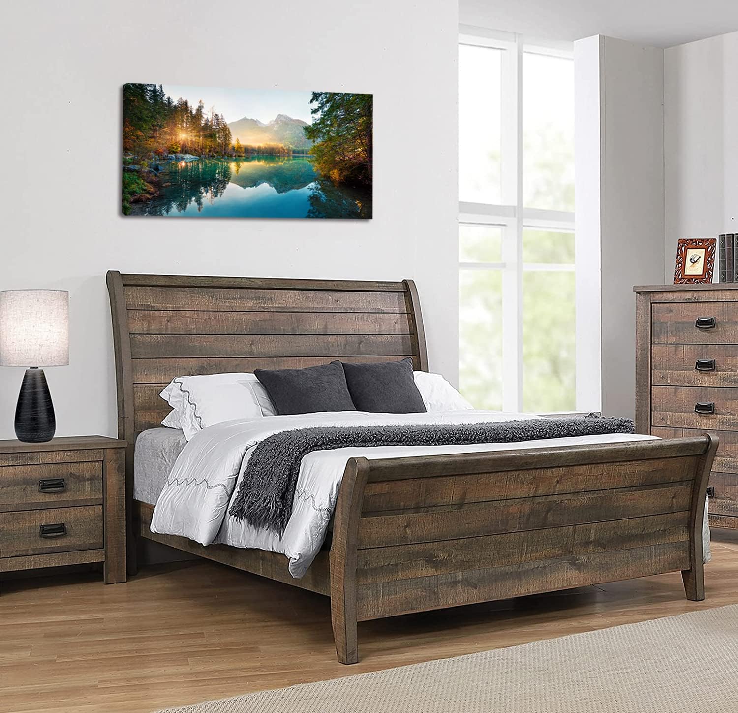 TEKMENT Lienzo grande de otoño con diseño de lago de otoño para sala de estar, dormitorio, decoración de oficina en casa, impresión de paisaje de