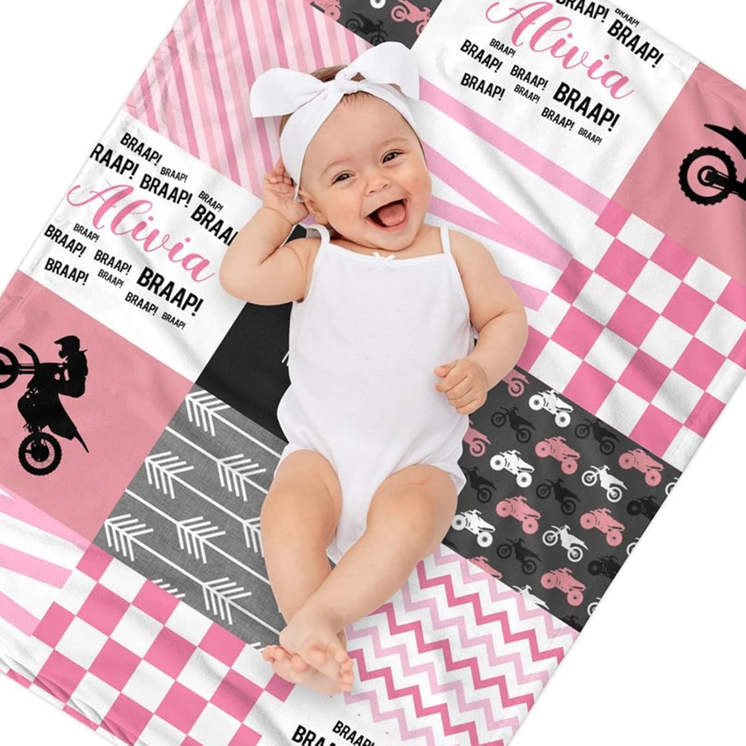 Munific Mantas de bebé personalizadas con nombre, edredón de bebé personalizado para niñas y niños, manta de bebé de moto de cross para bebés recién
