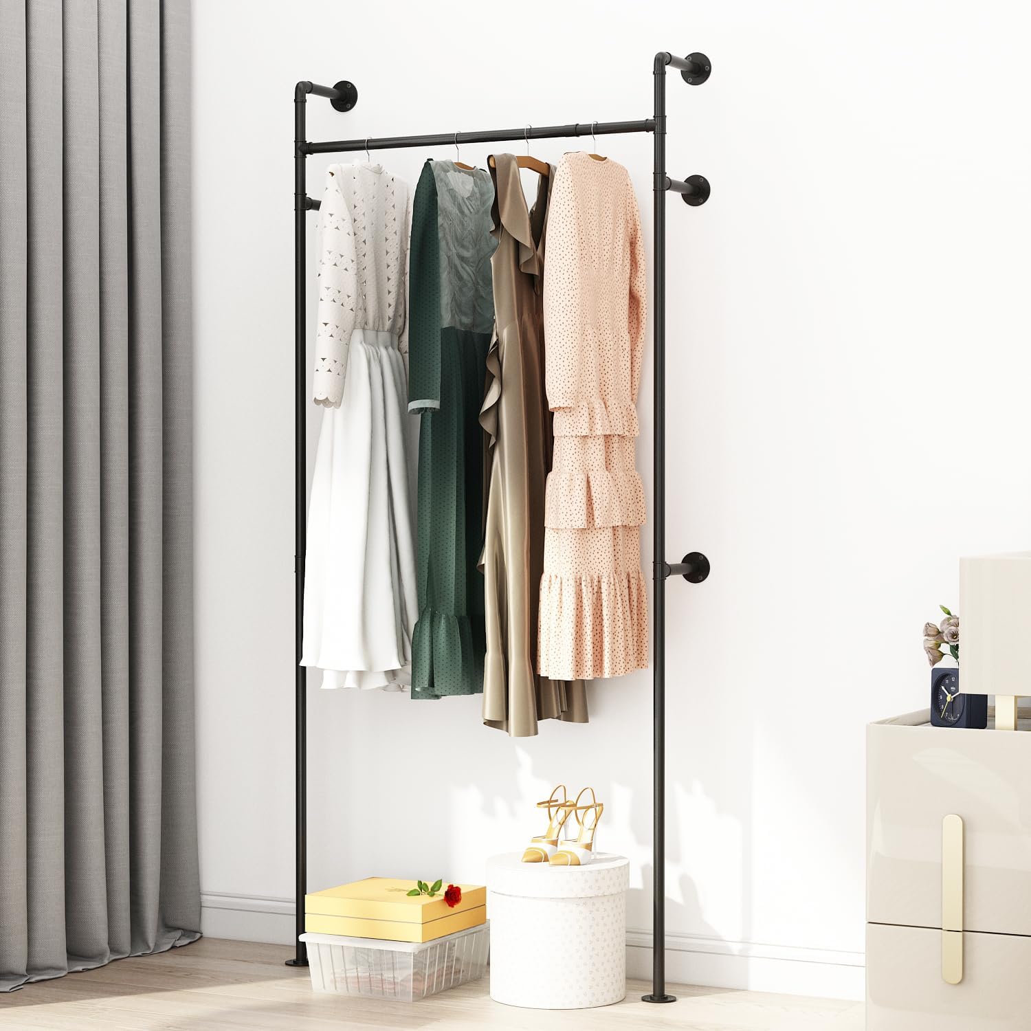 ORSENIGO Perchero industrial para ropa de tubería, resistente para colgar ropa, estante de ropa montado en la pared para boutique en el hogar