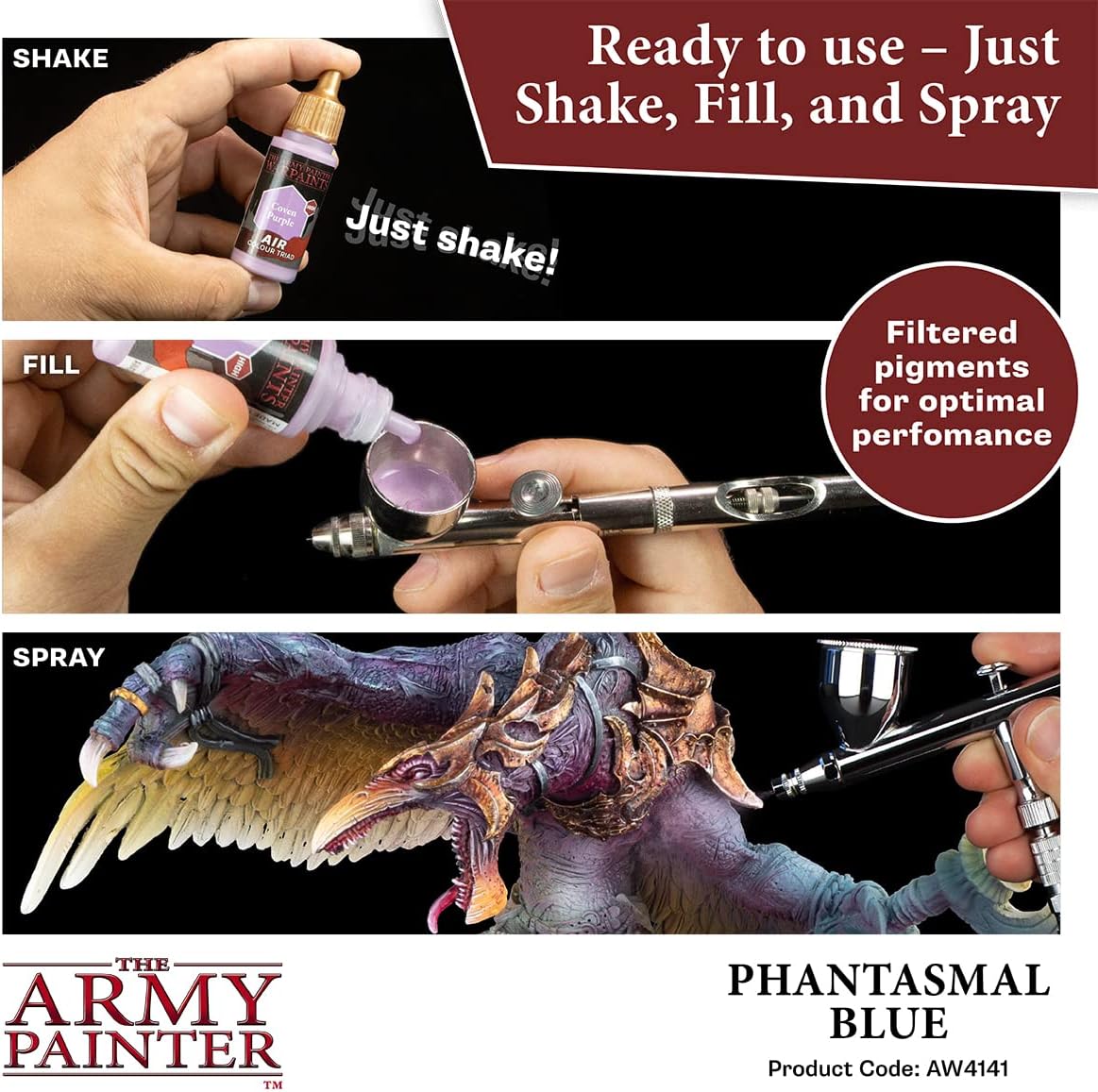 The Army Painter Warpaints Air Phantasmal Blue – Pintura no tóxica a base de agua para aerógrafo – pintura acrílica e imprimación para juegos de rol