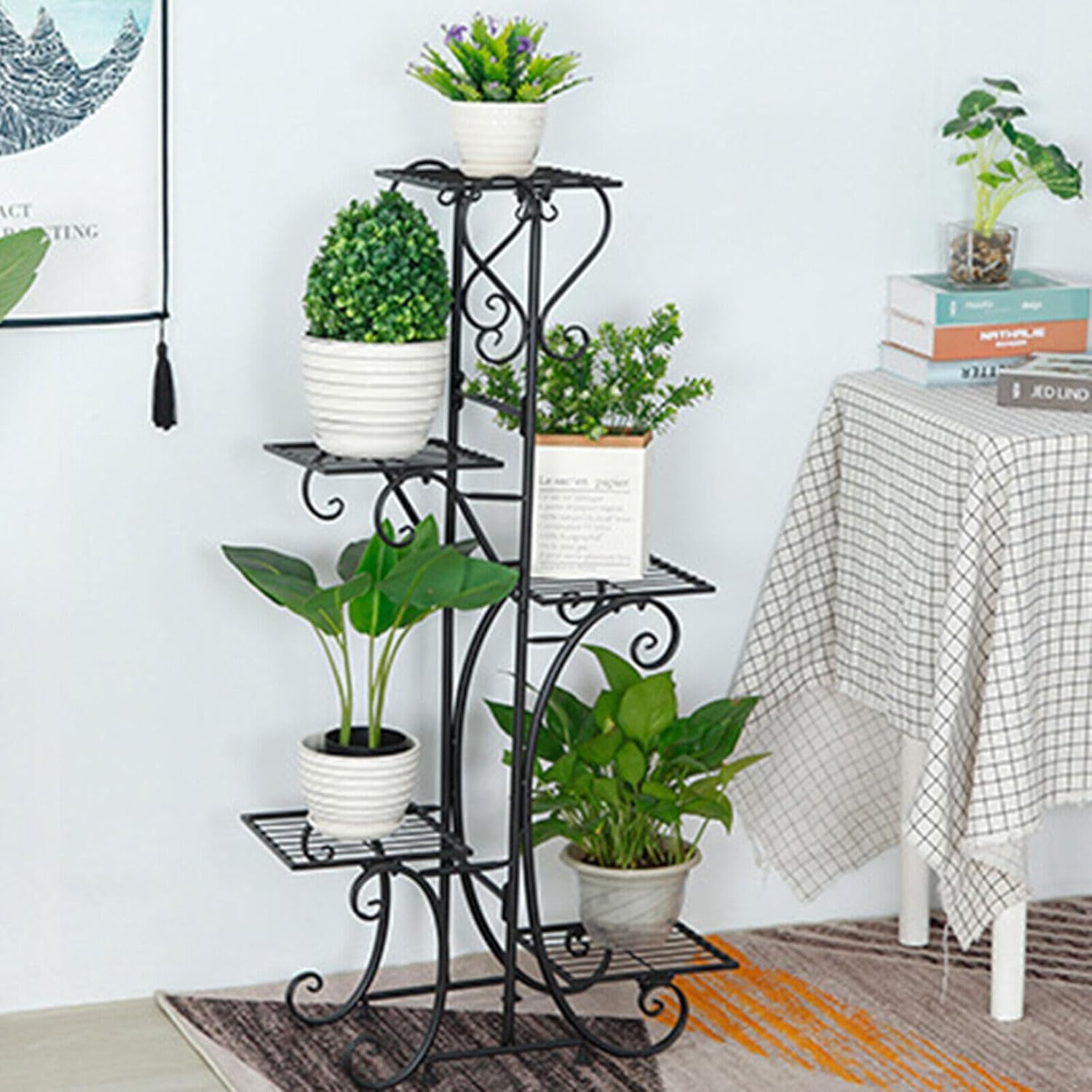 Soporte de esquina de metal de múltiples capas, soporte para plantas de 5 niveles, estante de hierro para decoración de macetas, estante de hierro
