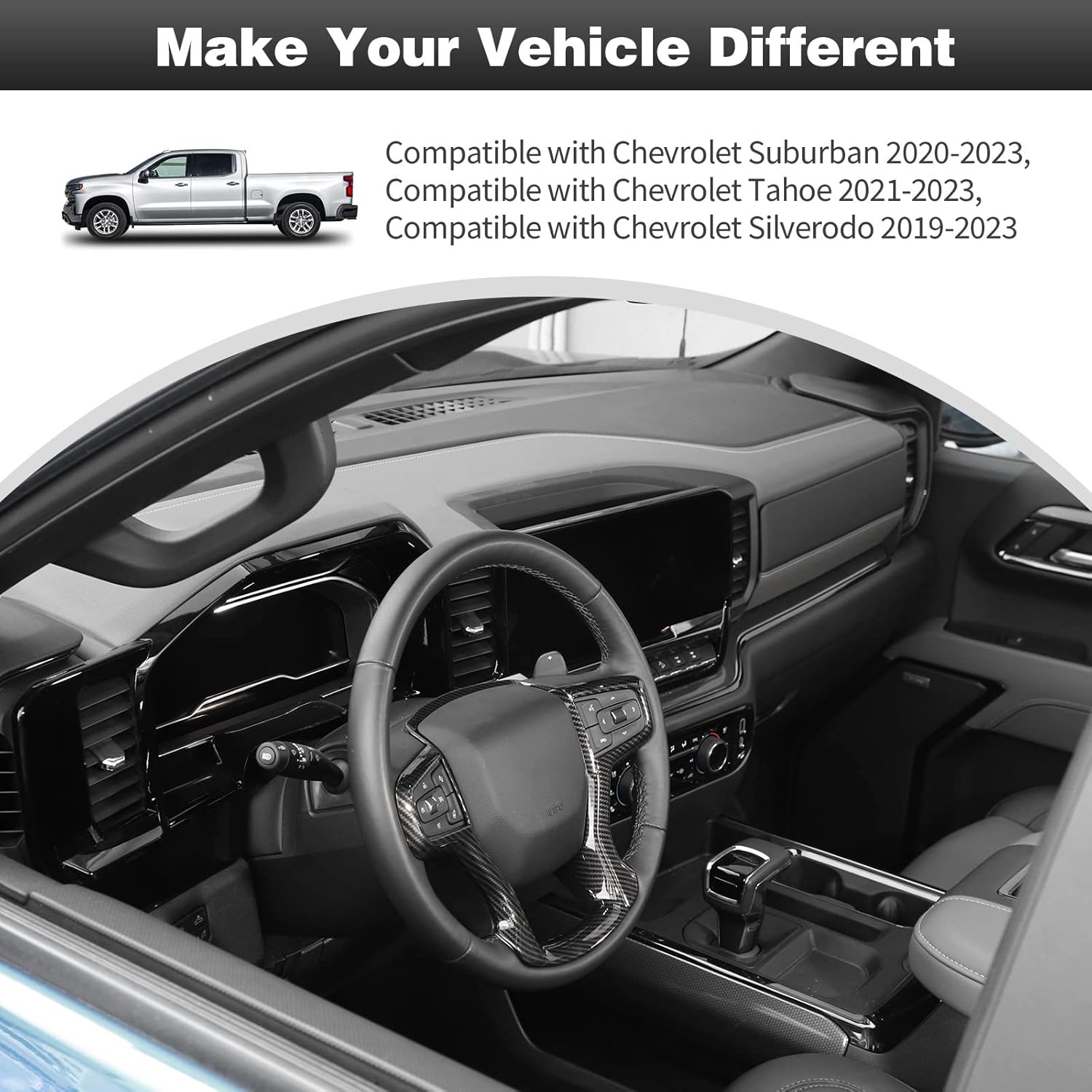 CheroCar Fundas para volante, accesorios interiores para Chevrolet Suburban 2020-2023, para Chevrolet Tahoe 2021-2023, para Chevrolet Silverodo