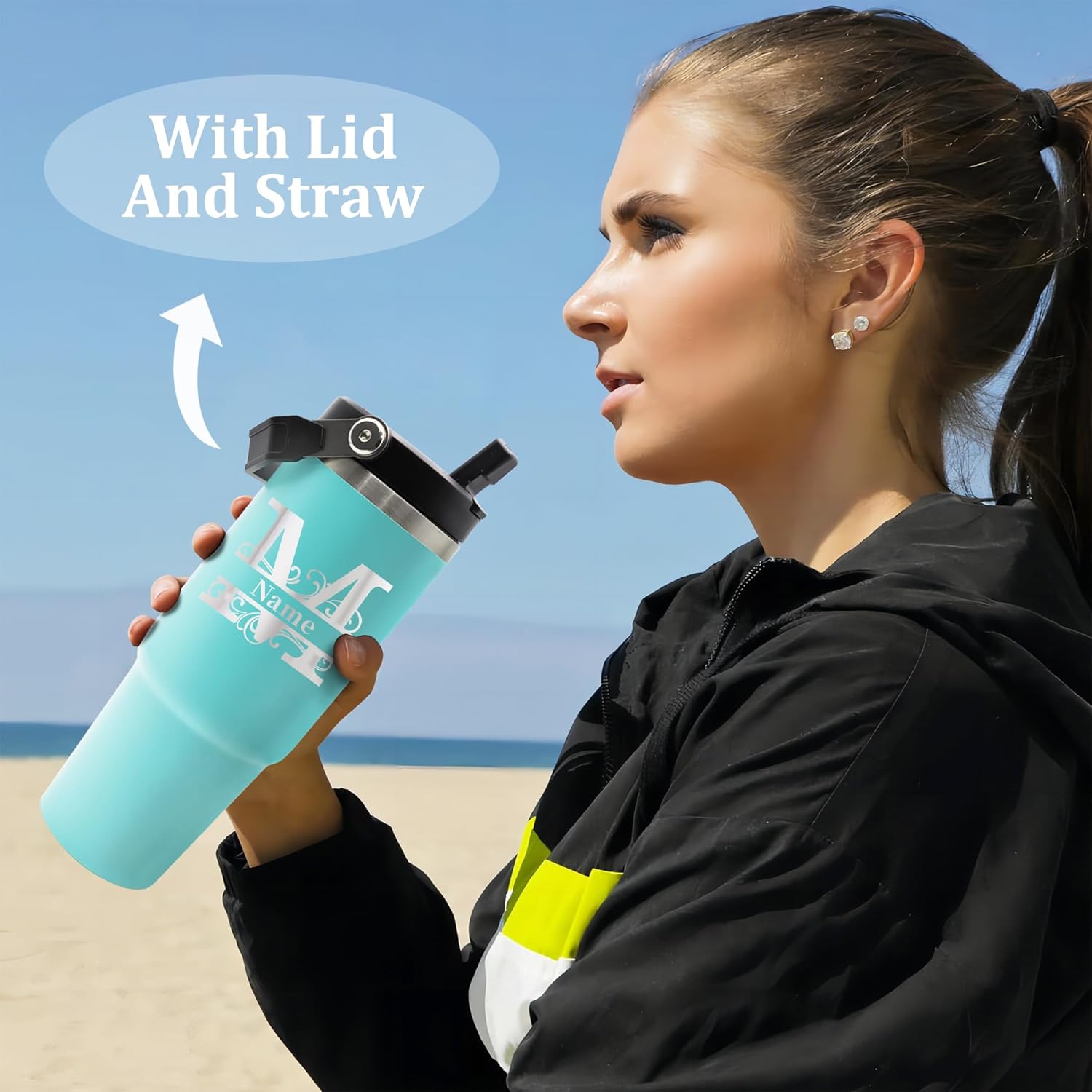 Vasos de acero inoxidable grabados personalizados con nombres, tazas aisladas personalizadas con asa, taza de café de viaje, regalos para ellaél,