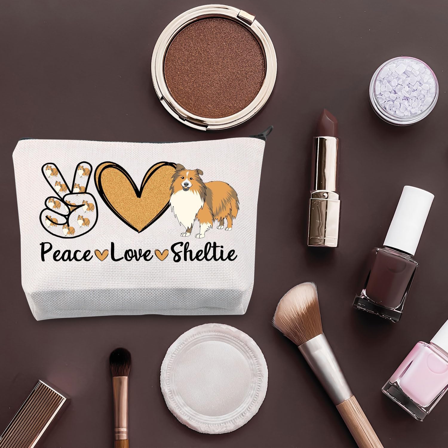 BDPWSS Sheltie – Bolsa de maquillaje para amantes de los perros, regalos para mujeres, bolsa de maquillaje Sheltie Mom Shetland Sheepdogs Gift Peace