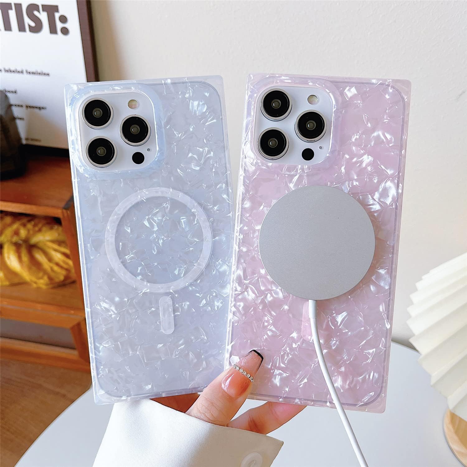 Cocomii Funda cuadrada compatible con iPhone 13 Pro Max  Compatible con MagSafe, Luxury, Slim, Glossy, Opalescent Pearl, Iridescent Glitter, Fácil