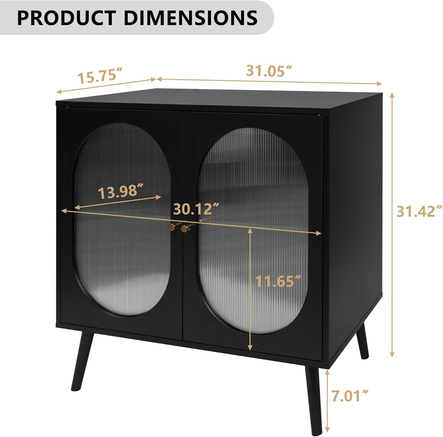 PHOYAL Aparador de buffet, armario de almacenamiento moderno con 2 puertas y estantes ajustables para cocina, sala de estar, pasillo, color negro