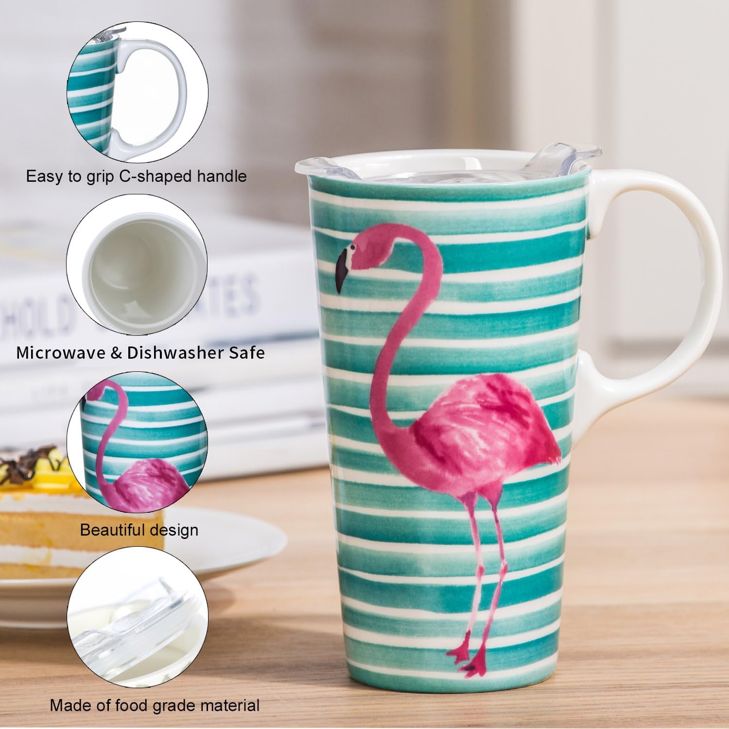 Topadorn Taza de café de cerámica con tapa Taza de cerámica con caja de regalo, flamenco