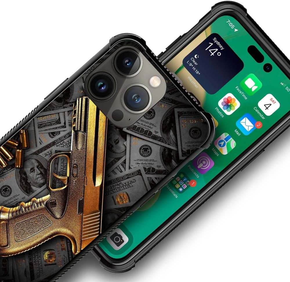 CARLOCA Funda compatible con iPhone 13 Pro, Gold USA Money, ultra protección, a prueba de golpes, silicona suave TPU, parte trasera antideslizante