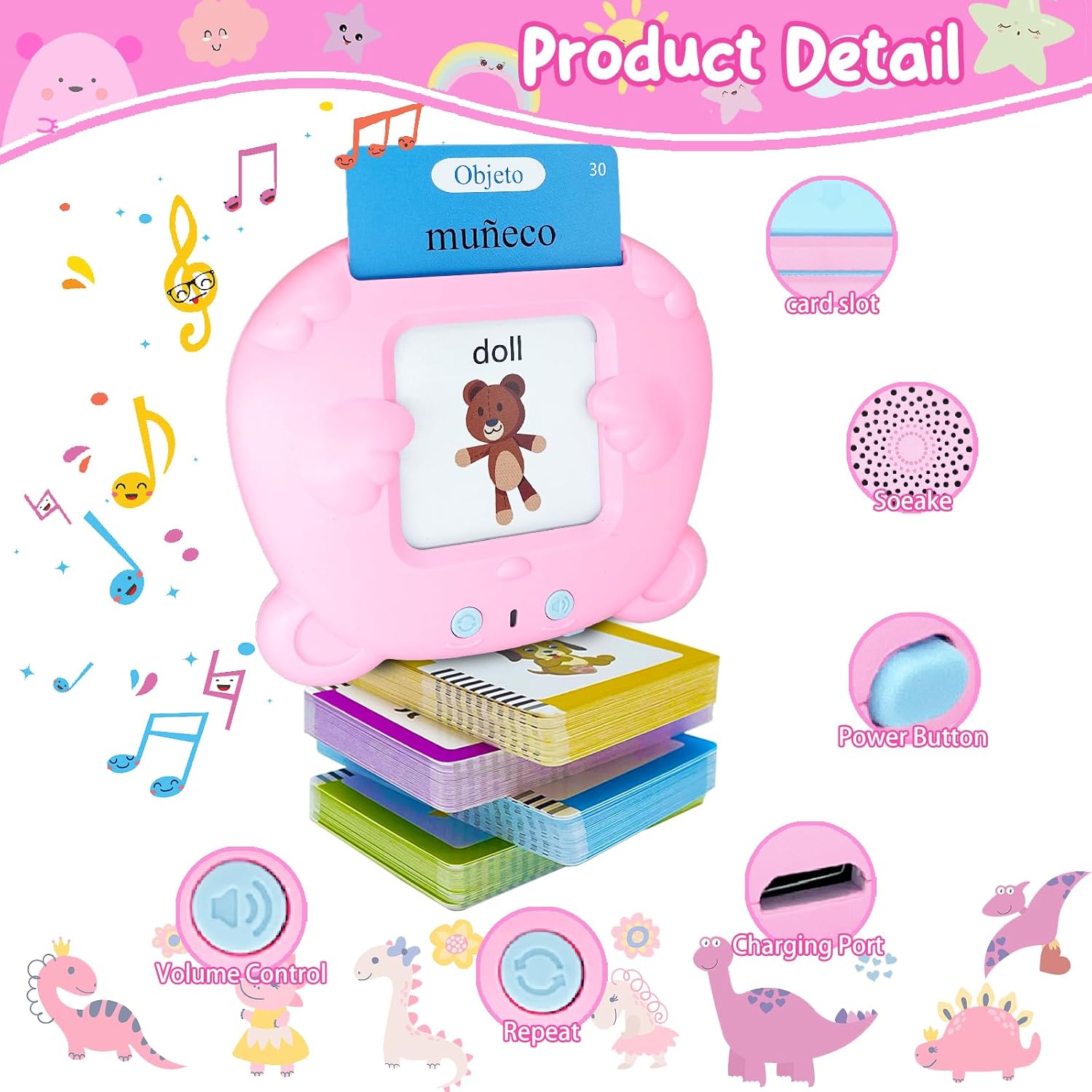 Juguetes para niños pequeños, tarjetas didácticas en español, 224 palabras visuales, juguetes de terapia del habla de bolsillo, tarjetas flash