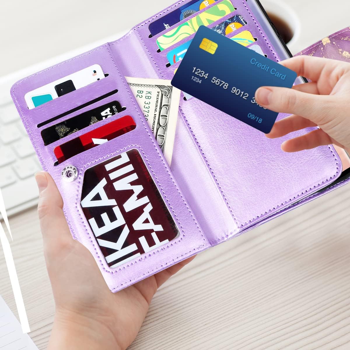 Fingic Funda para Samsung S10e, Galaxy S10e, funda tipo cartera con diseño de mármol dorado, 9 tarjetero, piel sintética, desmontable, correa de
