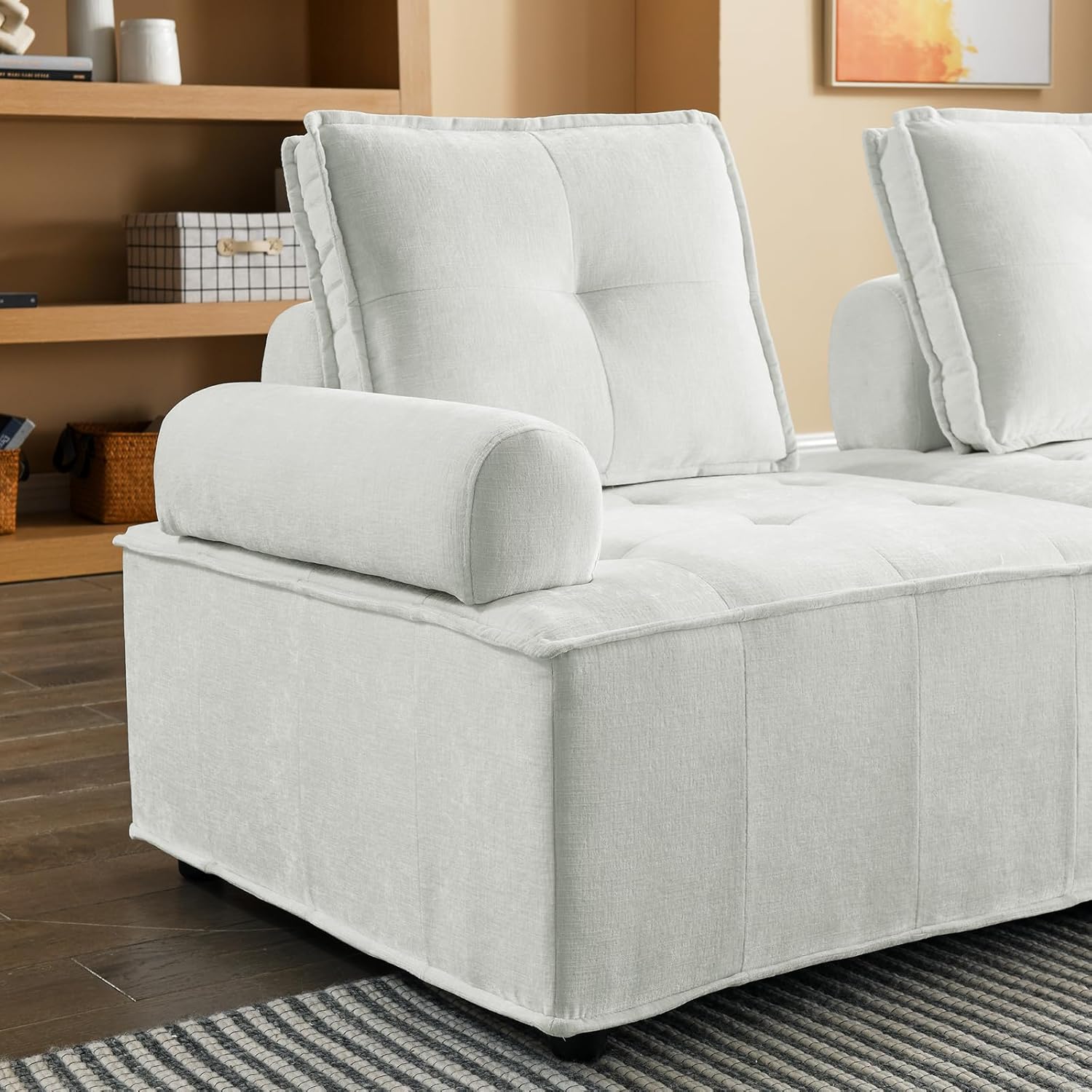 NOLLAM Sofá modular moderno, sofá modular tapizado en forma de L de 99 pulgadas con marco resistente y cojín trasero extraíble, combinación de