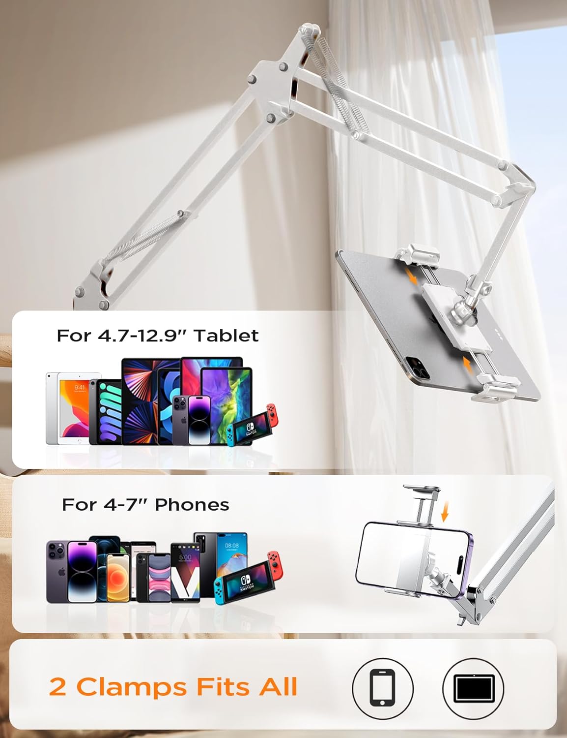 LISEN Soporte para Kindle para cama ultra duradero 2 abrazaderas ajustables Lazy Arm Soporte para tablet Soporte para teléfono de cuello de cisne