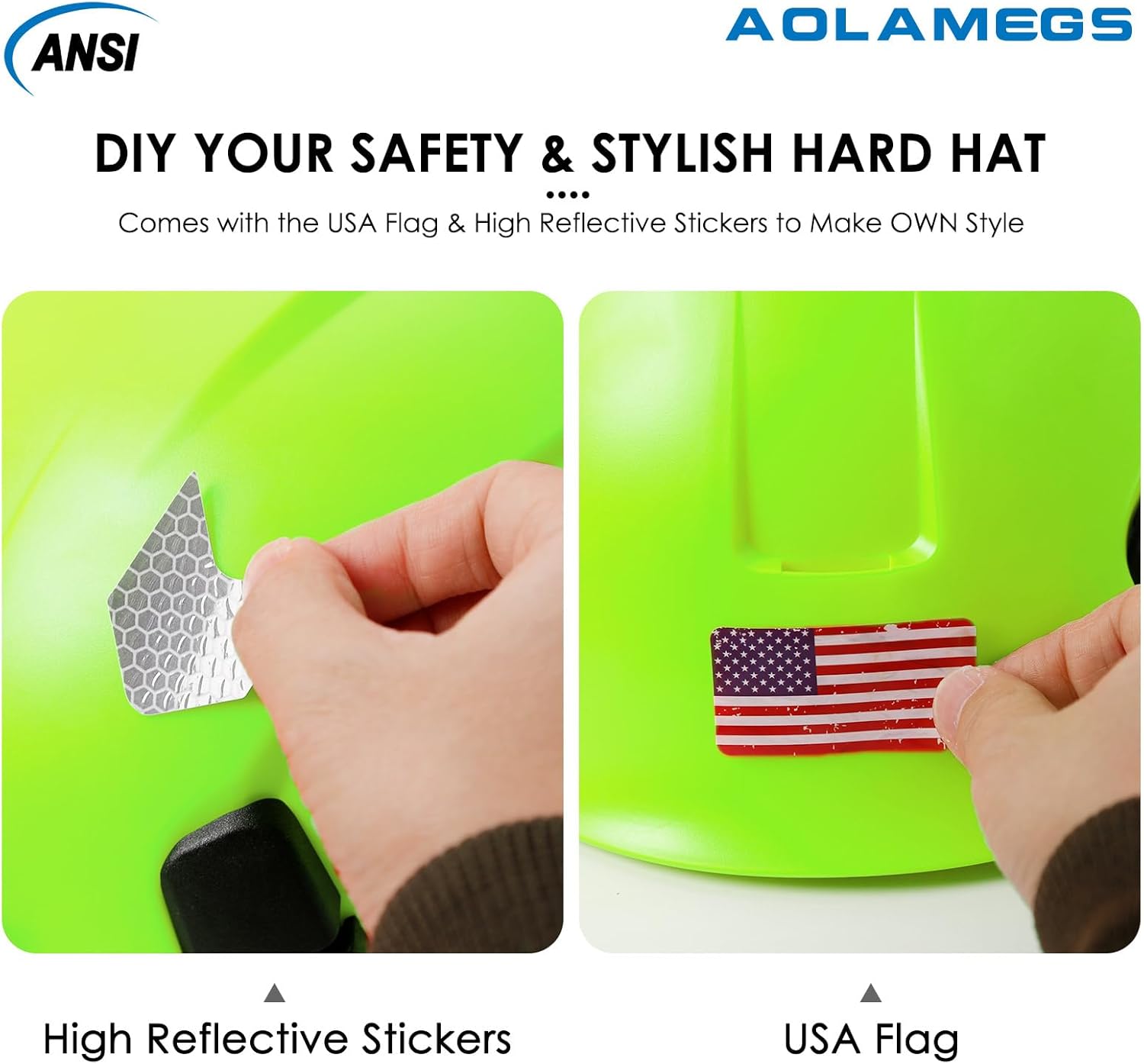 AOLAMEGS Casco duro de construcción con visera y orejeras  Casco de seguridad aprobado por la OSHA, ANSI Z89.1 ABS con protección para los ojos y