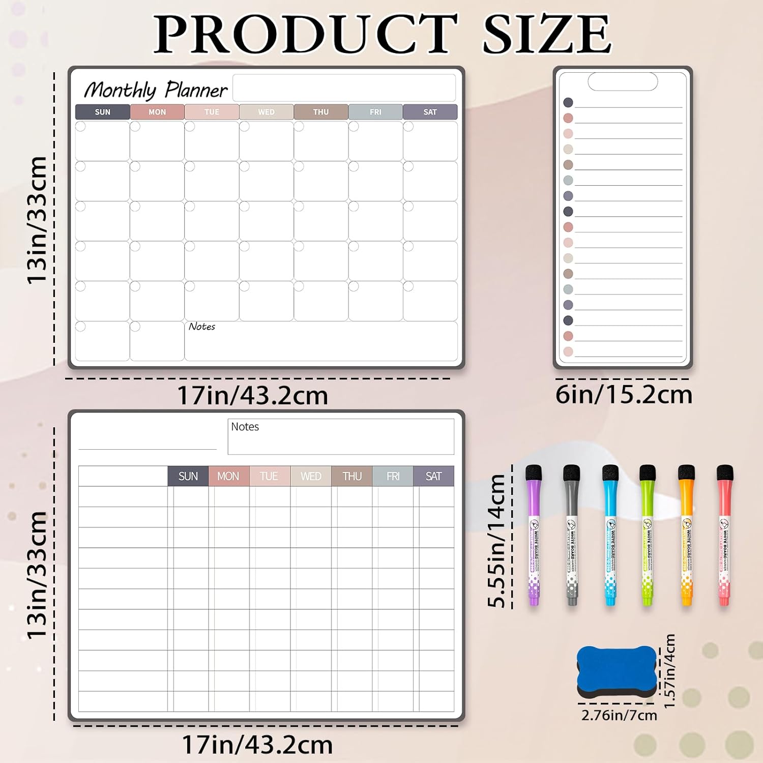 Juego de calendario mensual de 3 piezas de tabla magnética de tareas, 13 x 17 pulgadas, tablero de tareas de borrado en seco para nevera con pizarra