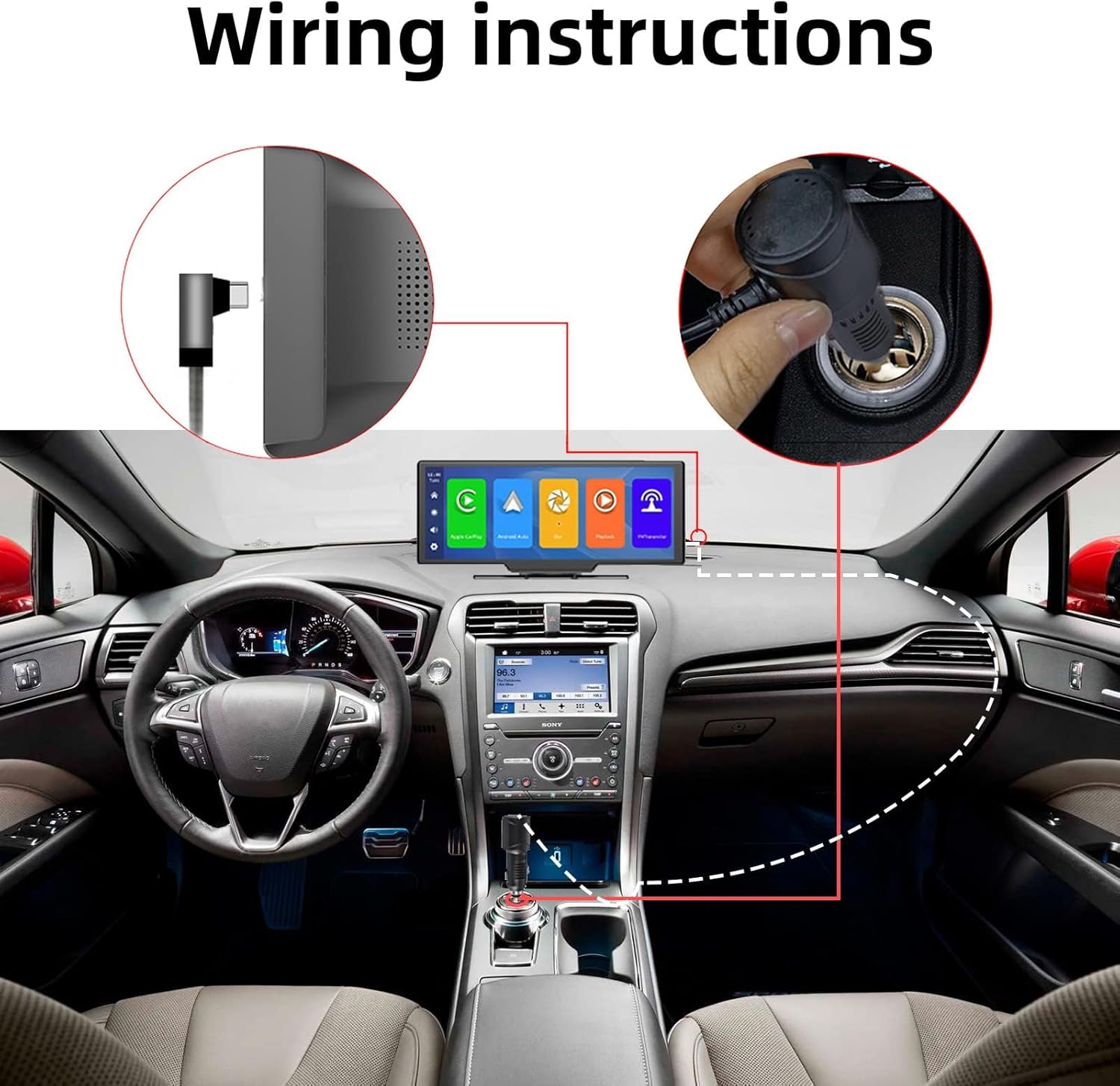 Estéreo de coche inalámbrico portátil Carplay con cámara de tablero de 2.5 K de 9.3 pulgadas, pantalla táctil Android Auto, grabación en bucle