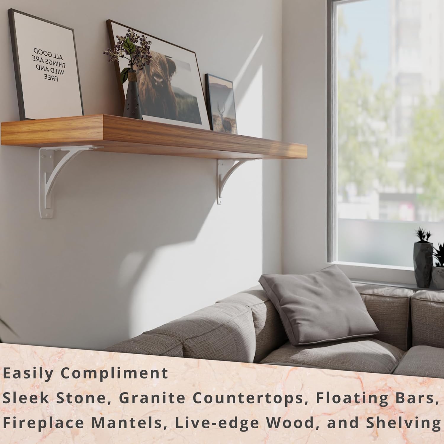 STARBY Designer – Soportes de metal resistentes para estantes (2 de cada uno), ménsulas de chimenea para repisas, soportes de estante y soportes de