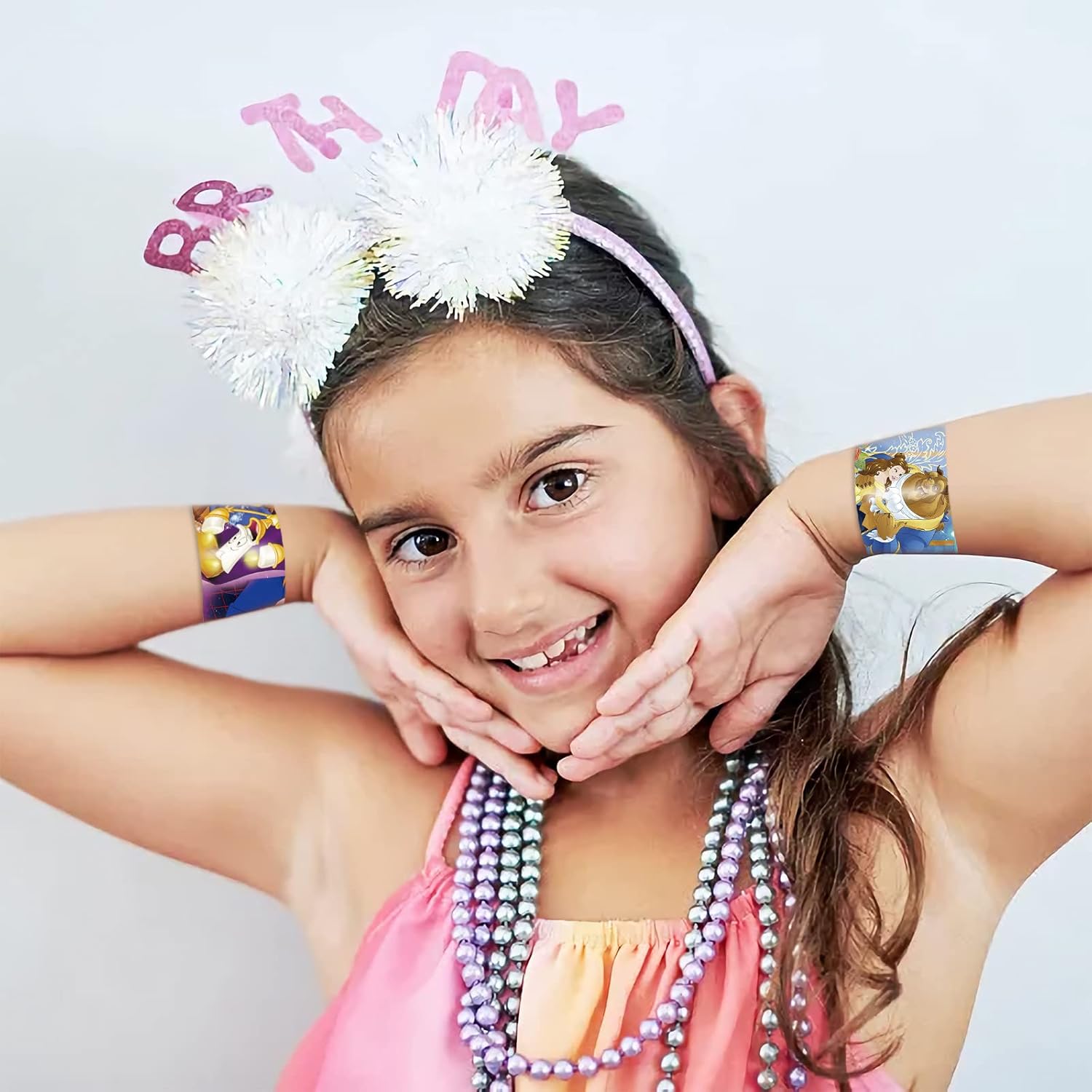 Juego de 86 pulseras de la Bella y la Bestia, incluye 36 pulseras y 50 calcomanías de La Bella y la Bestia, recuerdos de fiesta de cumpleaños con
