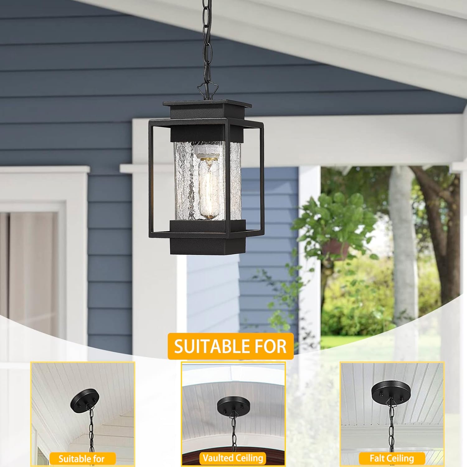 Juego de 3 luces para exteriores, juego de 3 luces a juego, luz de pared al aire libre, luces colgantes para porche al aire libre con cristal