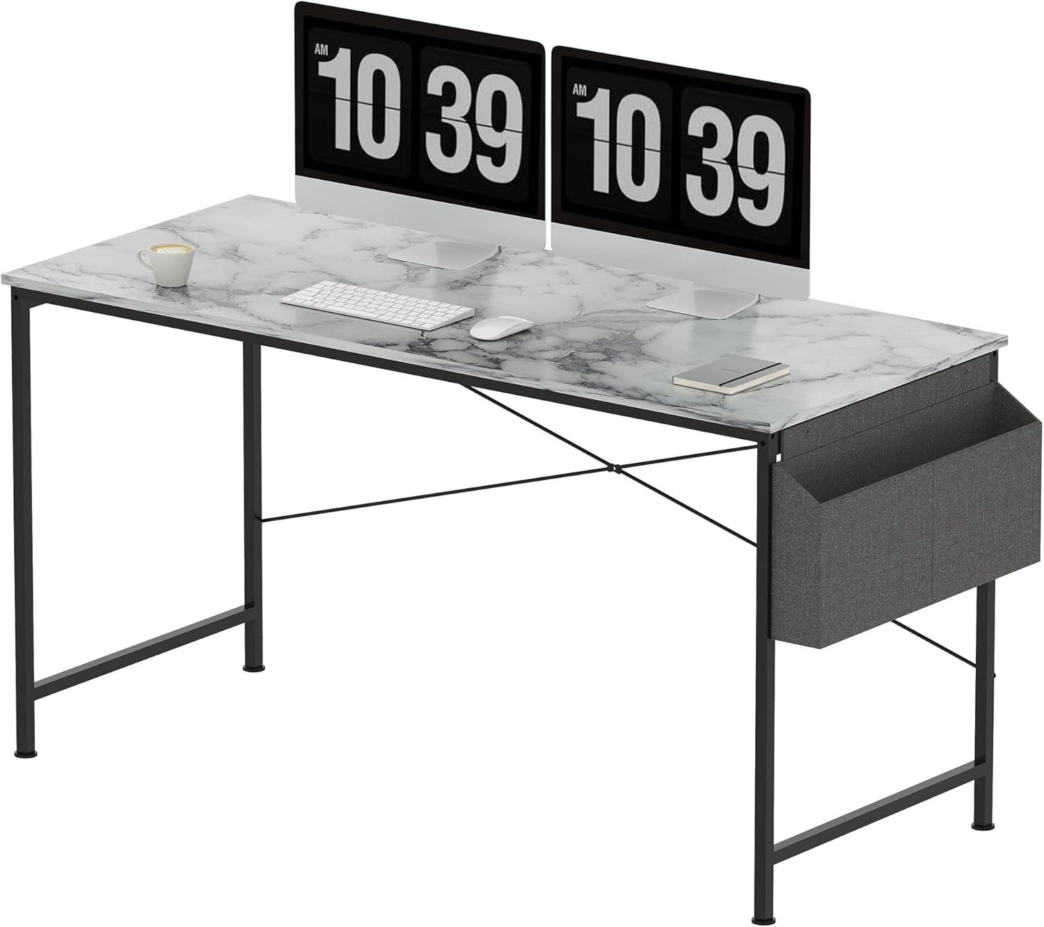 SANODESK Escritorio para computadora de 55 pulgadas con bolsa de almacenamiento, escritorio de oficina en casa con mesa de madera y marco de metal,