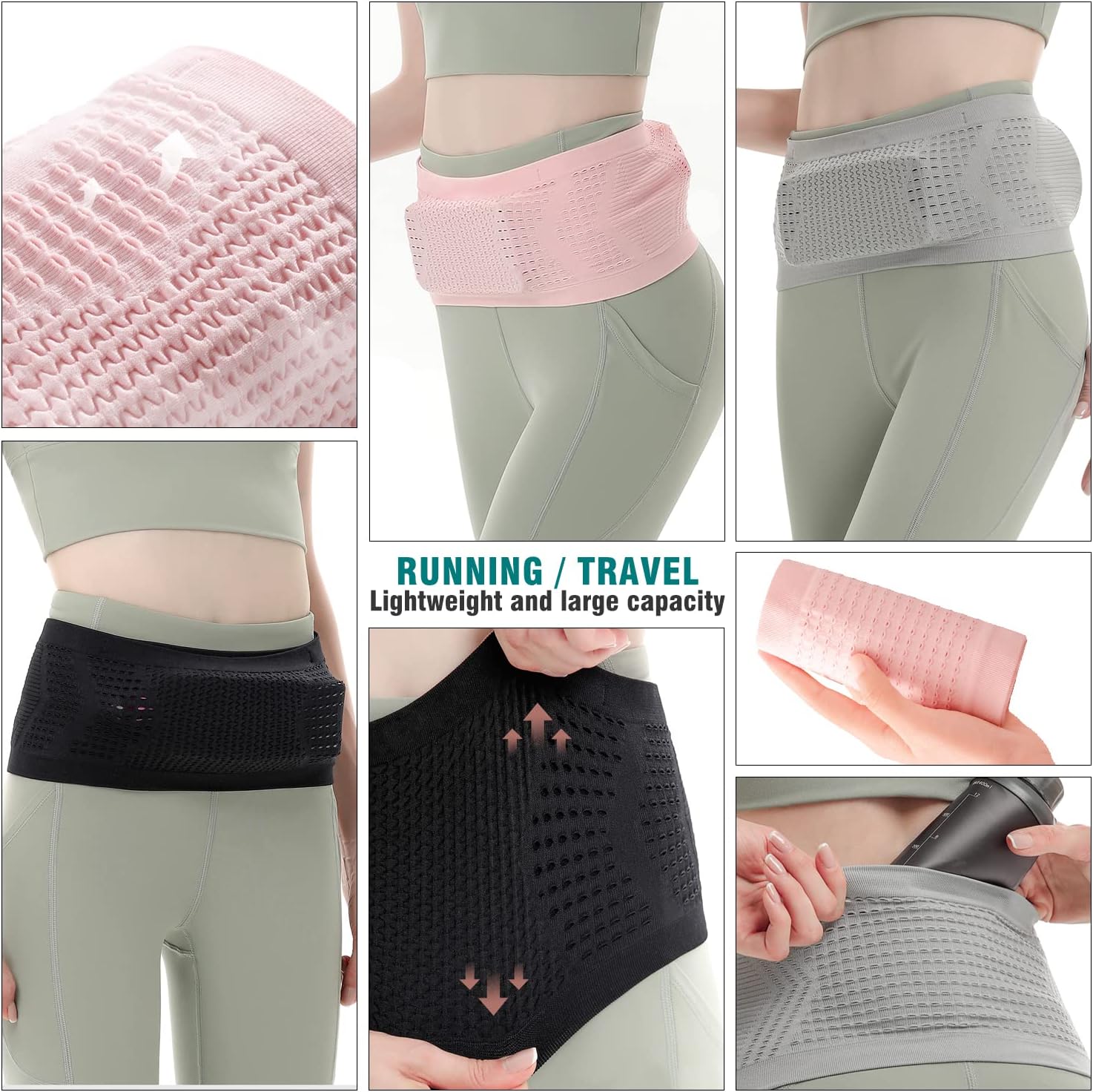 JVZI Cinturones delgados para correr para mujeres y hombres  invisibles, transpirables y antirrobo  Cangurera para teléfono  Cinturón de viaje