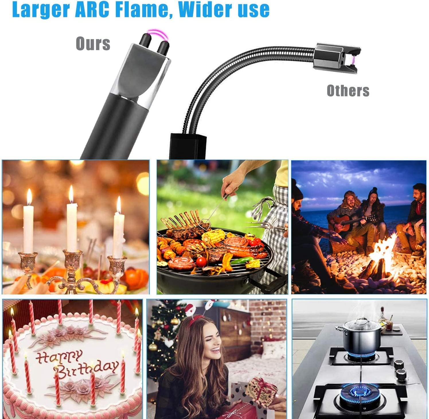 Paquete de 2 encendedores eléctricos, encendedor de velas, resistente al viento, recargable por USB, encendedor electrónico de arco de plasma, más