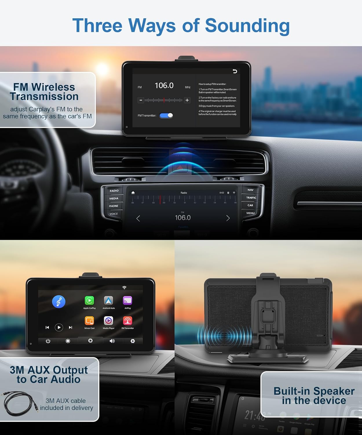 Pantalla portátil inalámbrica para coche con Apple Car Play HD cámara trasera para autos, camiones, camionetas, caravanas, podofo de 7 pulgadas,