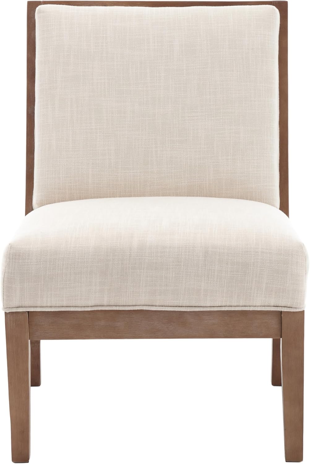 BESTANO Comfy Accent – Silla de lectura, silla tapizada sin brazos con patas de madera natural para sala de estar, dormitorio, lino beige