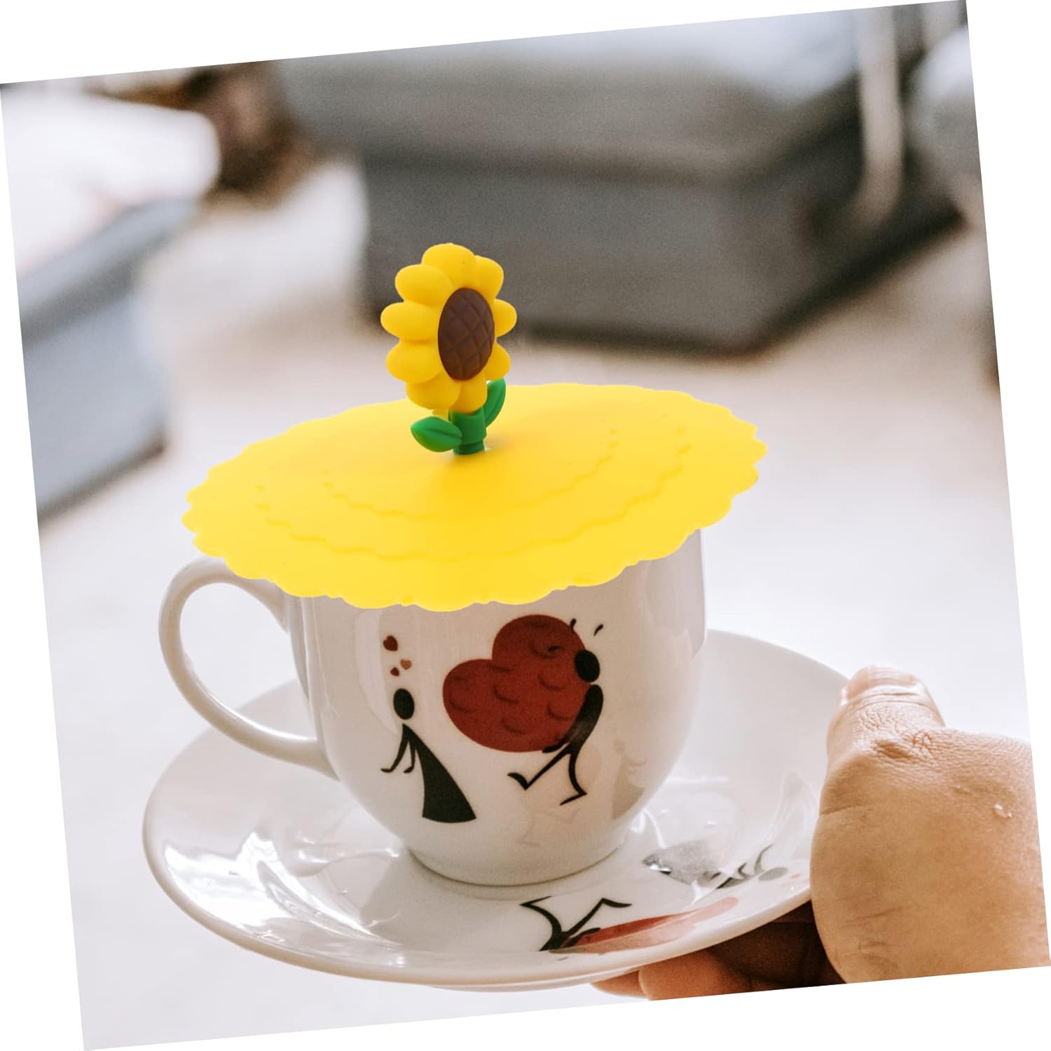 Cabilock 5 piezas de tapa de taza de silicona de dibujos animados tazas de café de vidrio transparente taza de café tapas de taza de silicona tapa