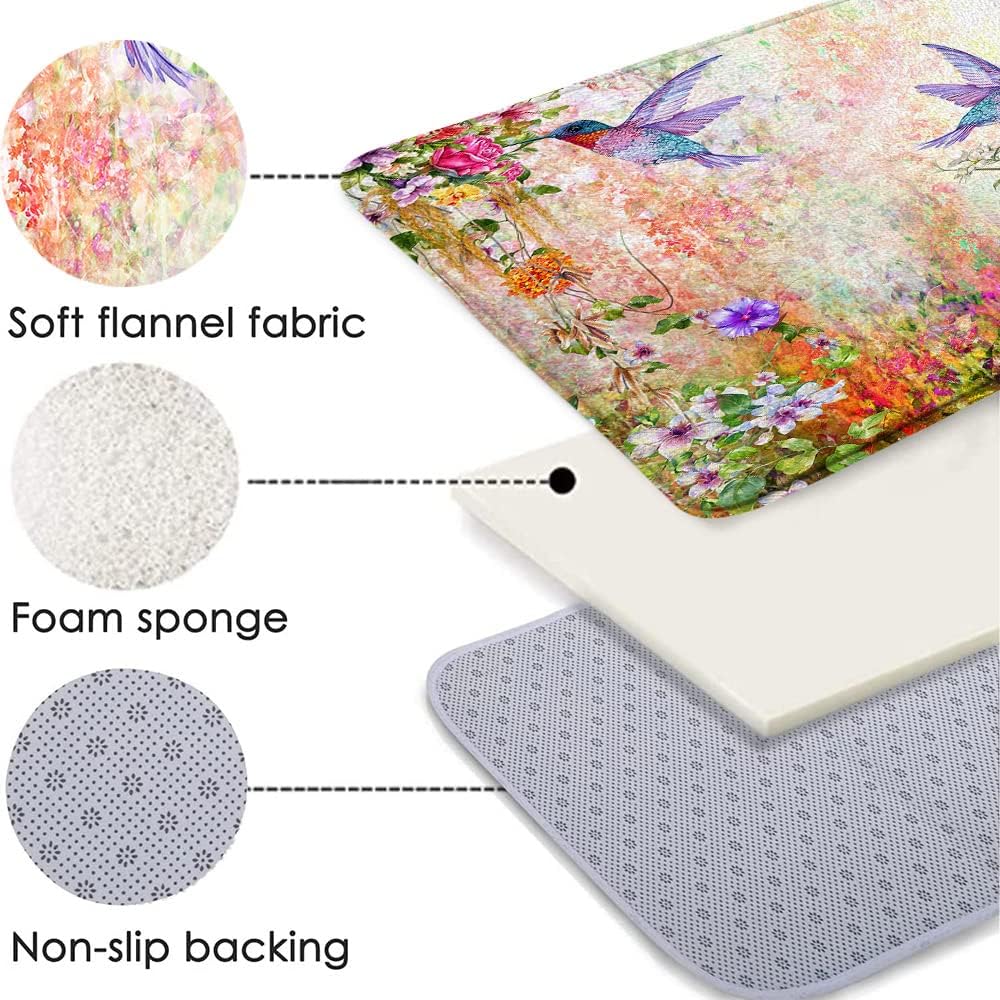 Alfombra de baño floral de colibrí, colorida casa de campo, flores, verano, plantas tropicales, fantasía, jardín, espuma viscoelástica, para baño,