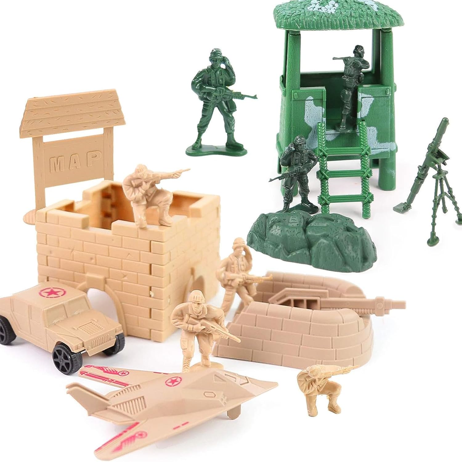 3 otters Juego de 120 piezas militares para hombres del ejército, soldados de juguete, figuras militares y accesorios con vehículos, aviones, barcos
