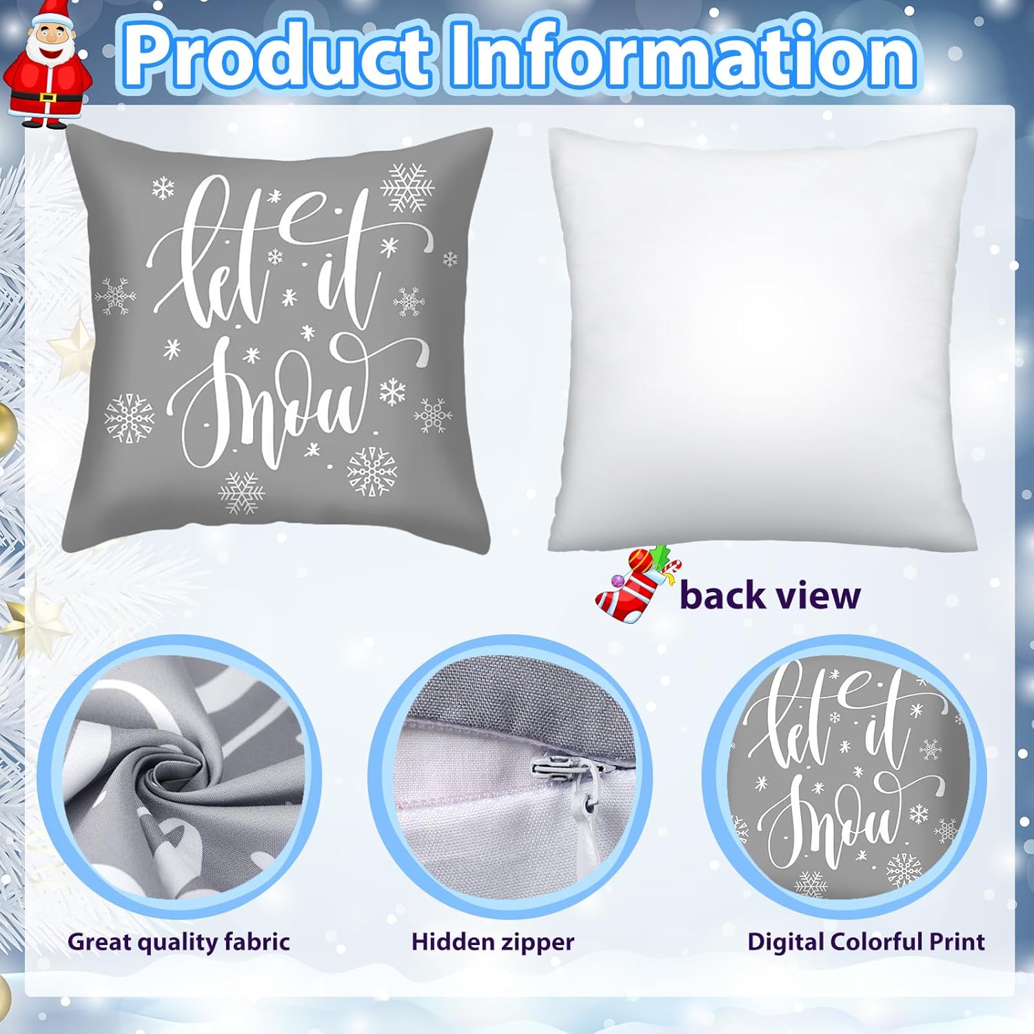 6 fundas de almohada de Navidad de 18 x 18 pulgadas, fundas de almohada de Navidad, fundas de almohada de invierno con copos de nieve, decoración