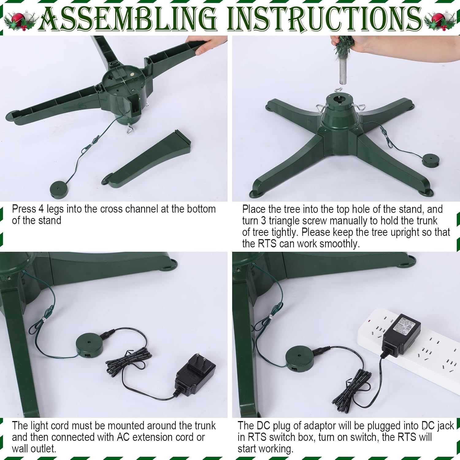 Xuhal Soporte giratorio para árbol de Navidad de 360 grados, soporte giratorio para árbol de Navidad, base de árbol de Navidad verde con adaptador